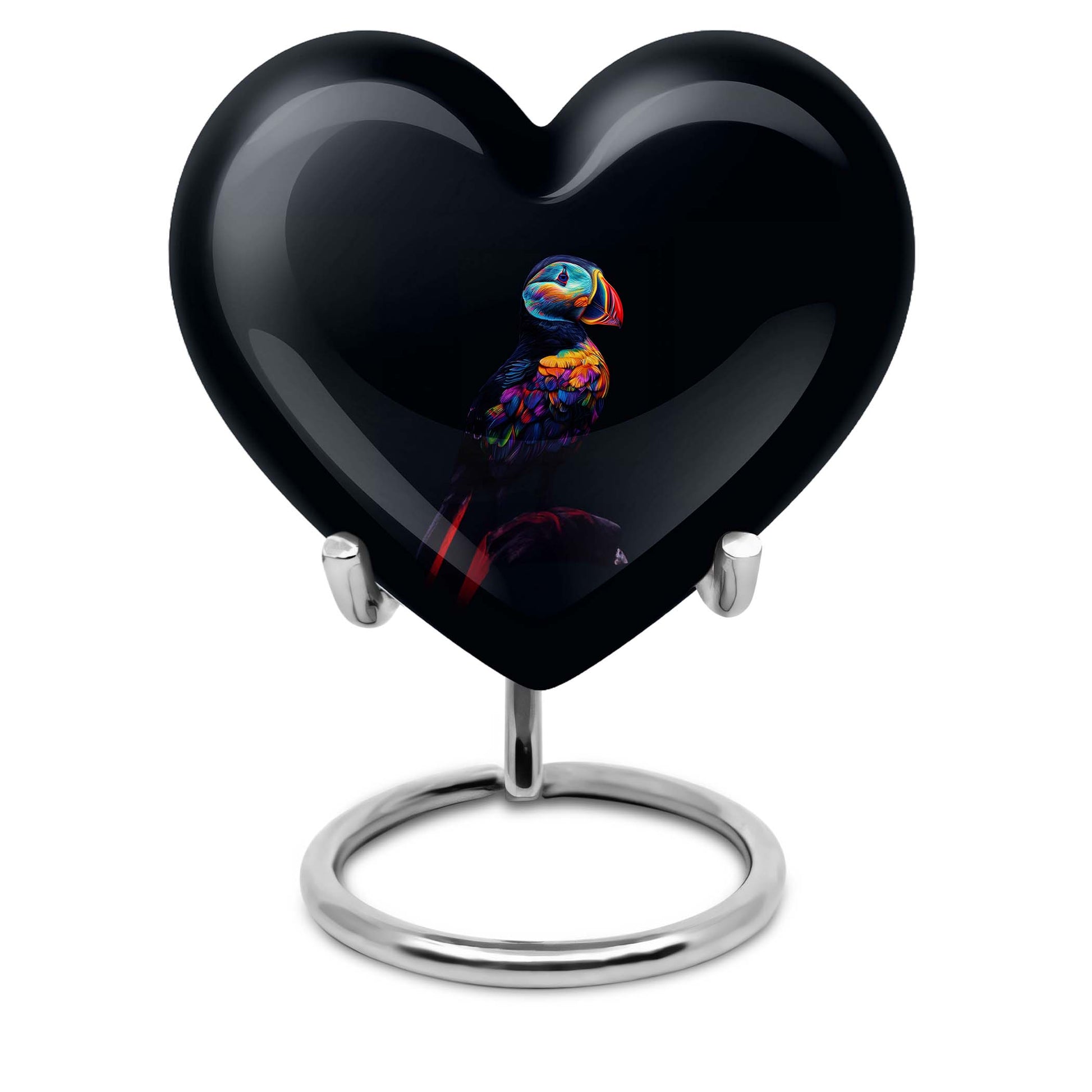 heart shaped Puffin bird Urn