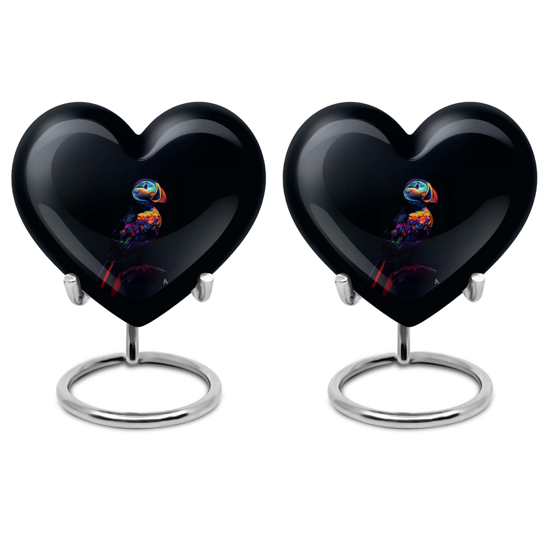 heart shaped Puffin bird Urn