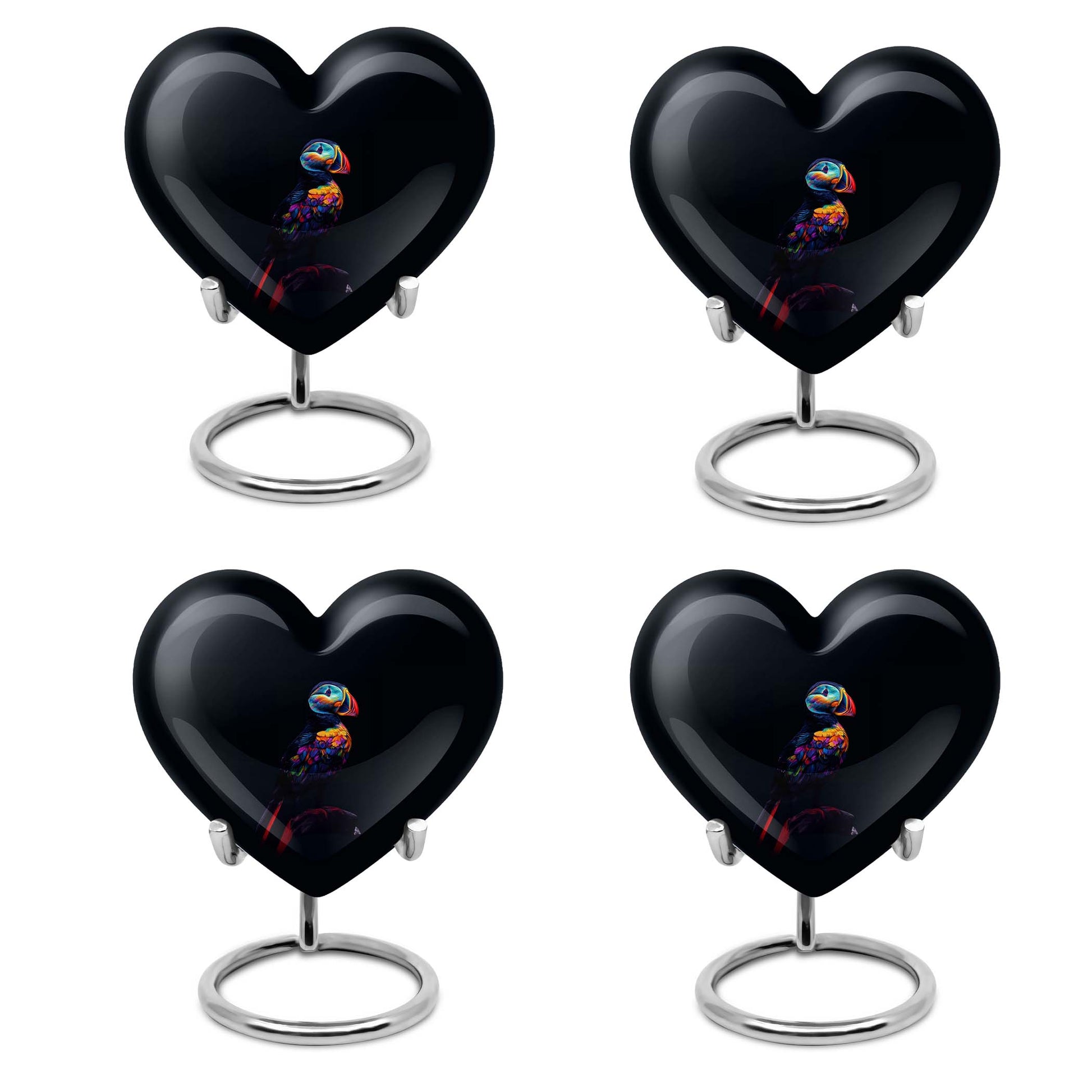 heart shaped Puffin bird Urn