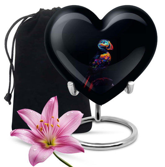 heart shaped Puffin bird Urn