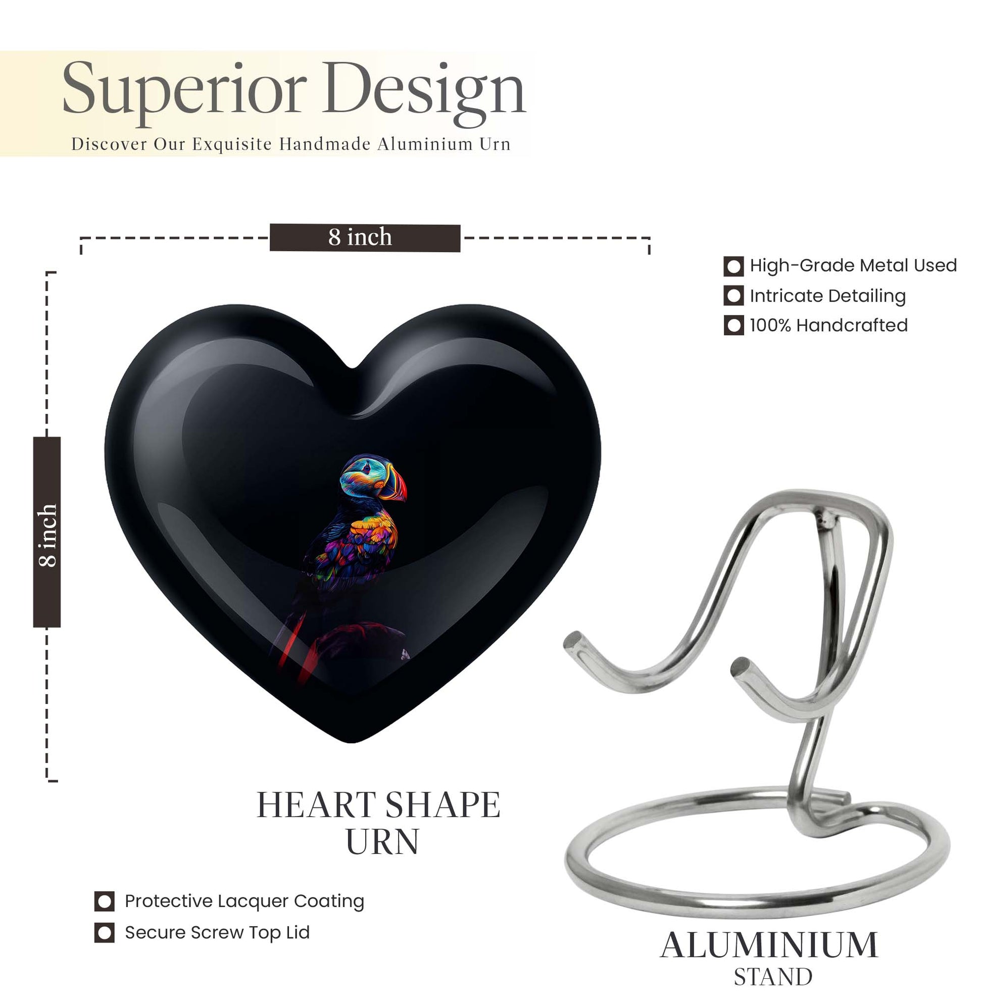 heart shaped Puffin bird Urn