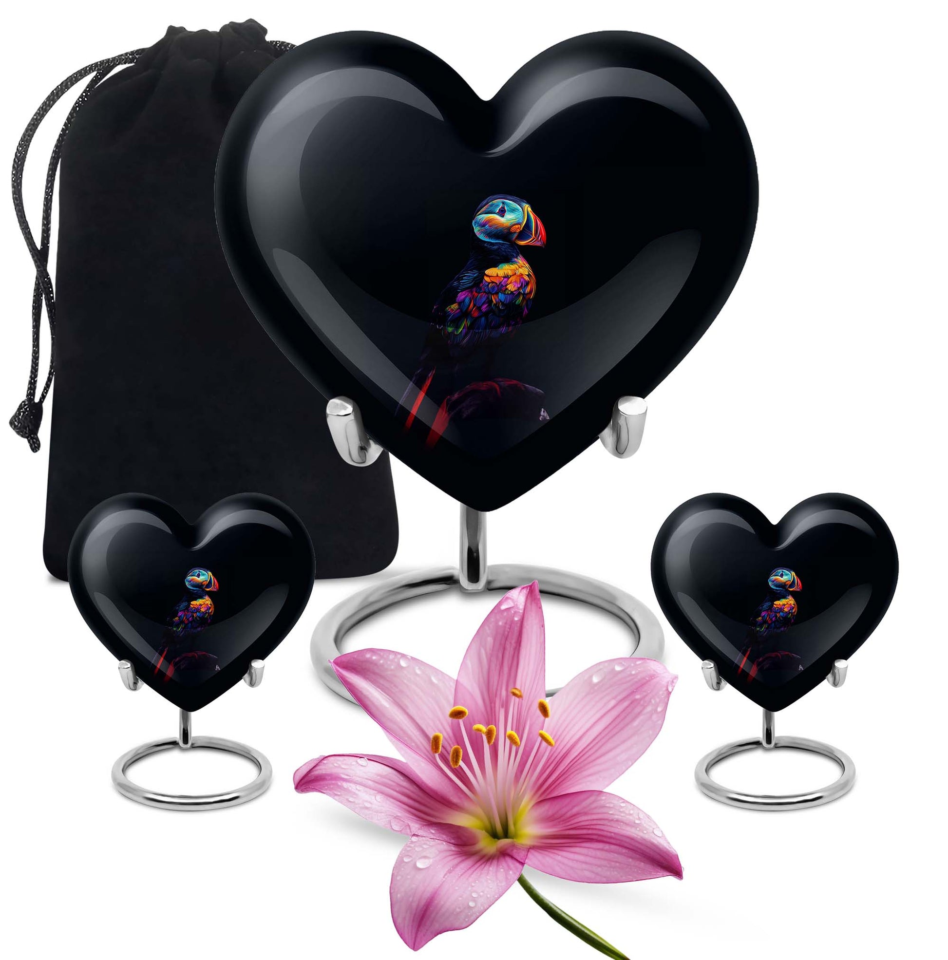 heart shaped Puffin bird Urn