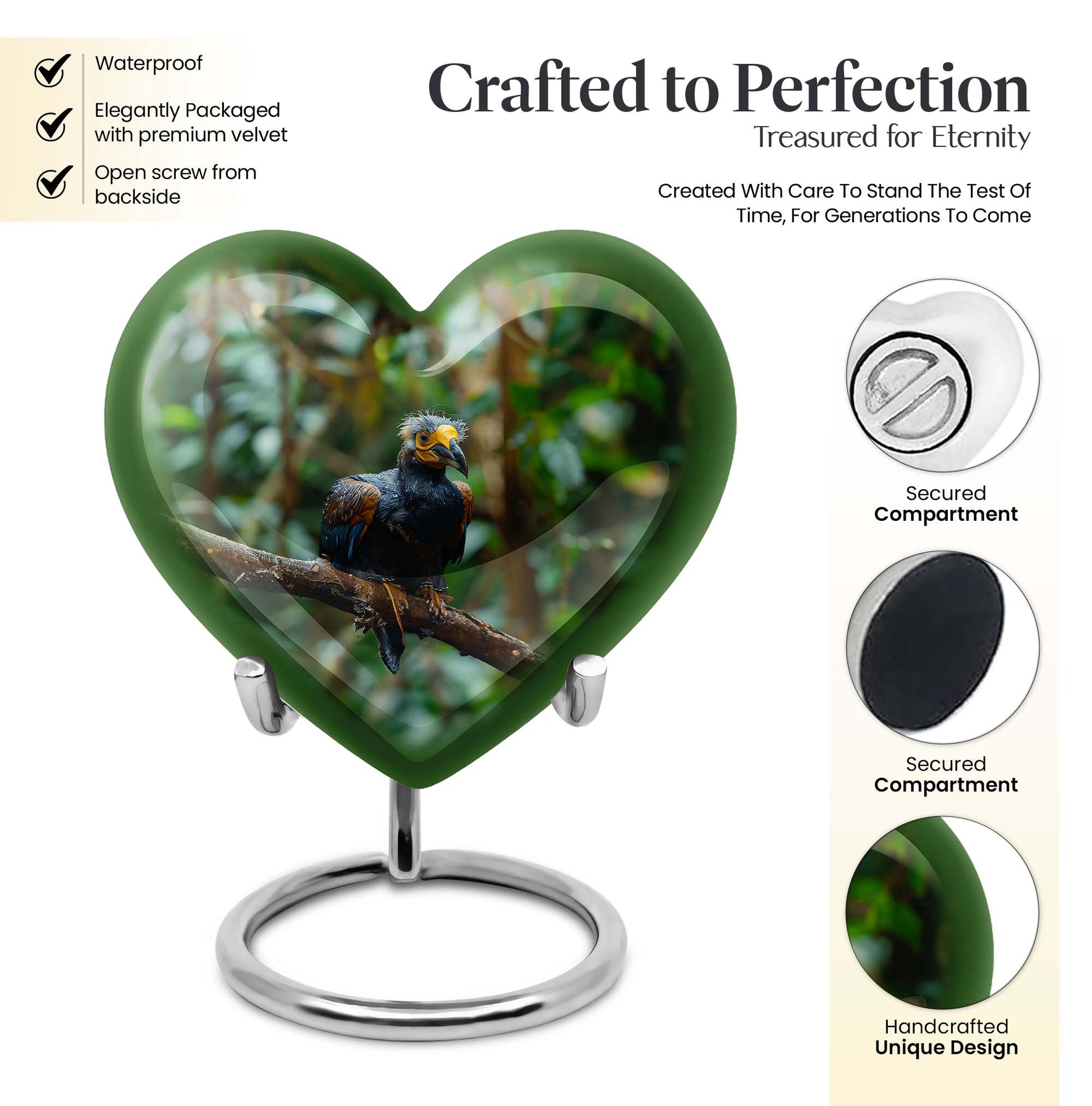 10-inch Puffin bird heart-shaped cremation urn