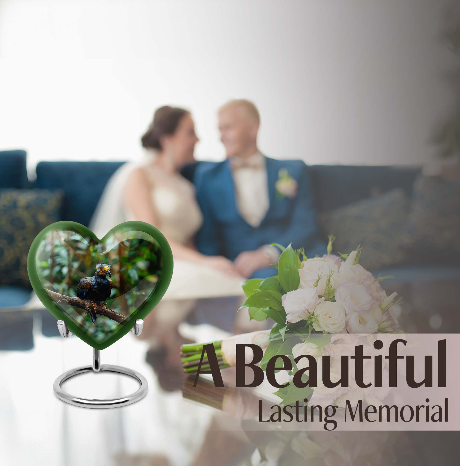 10-inch Puffin bird heart-shaped cremation urn