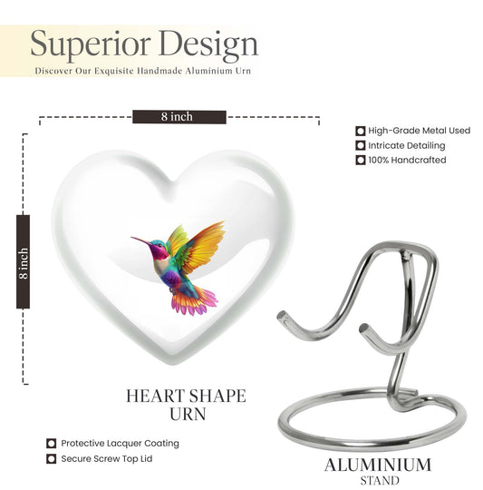 Heart shaped humming bird urn, funeral cremation urn