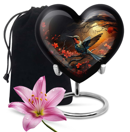 Heart design humming bird urn