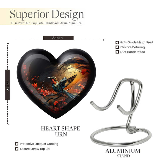 Heart design humming bird urn