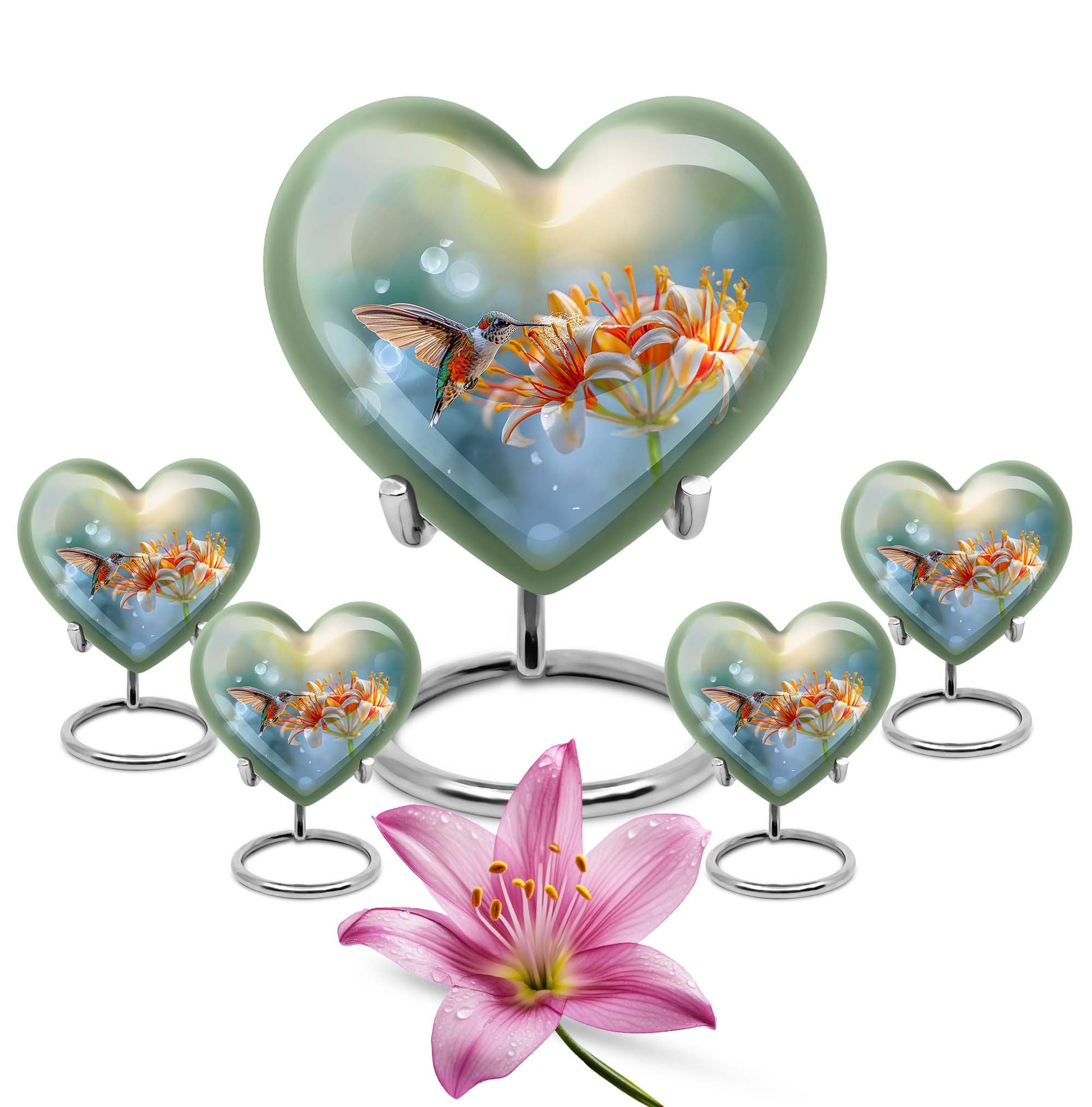 10-inch Heart-shaped Humming Bird Urn