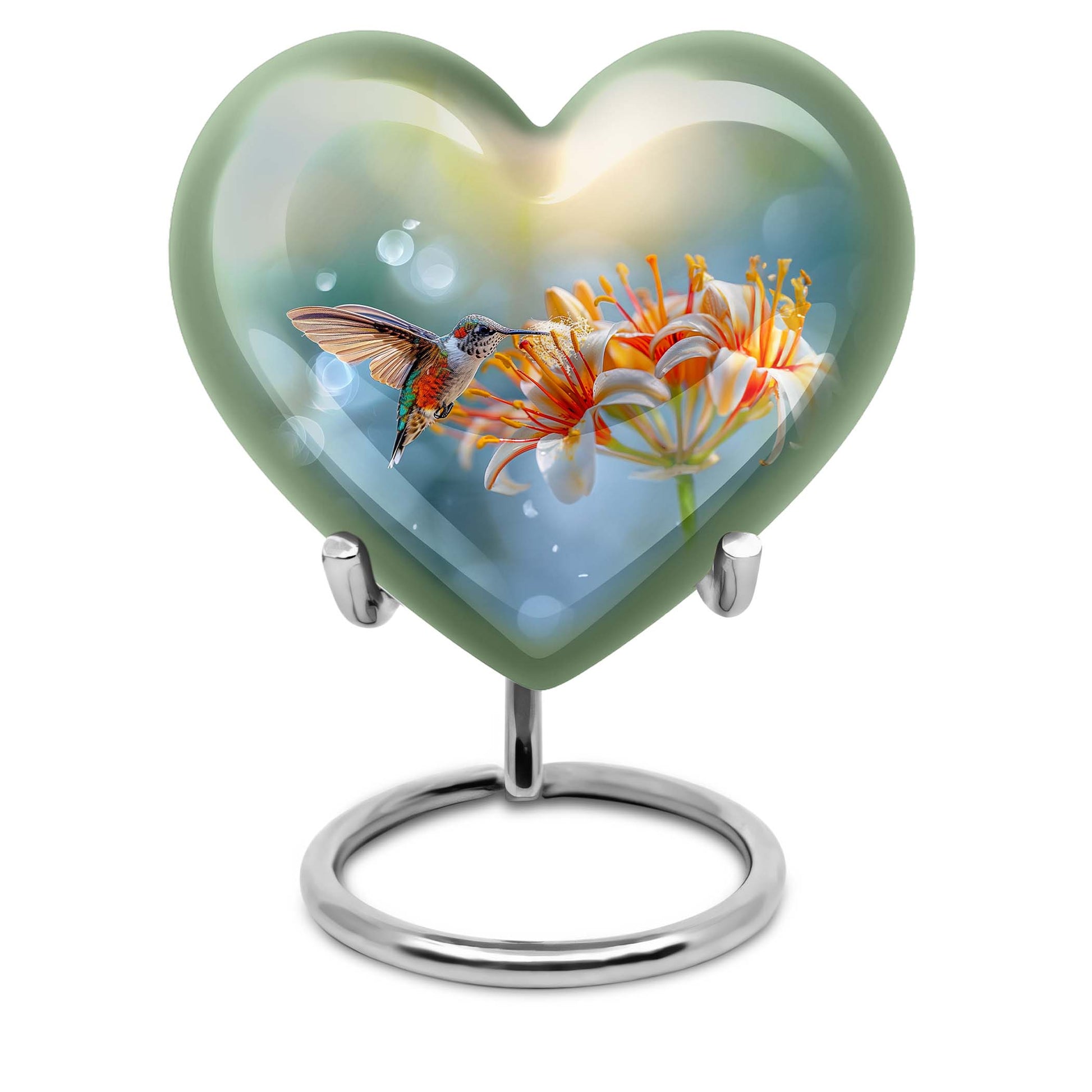 10-inch Heart-shaped Humming Bird Urn