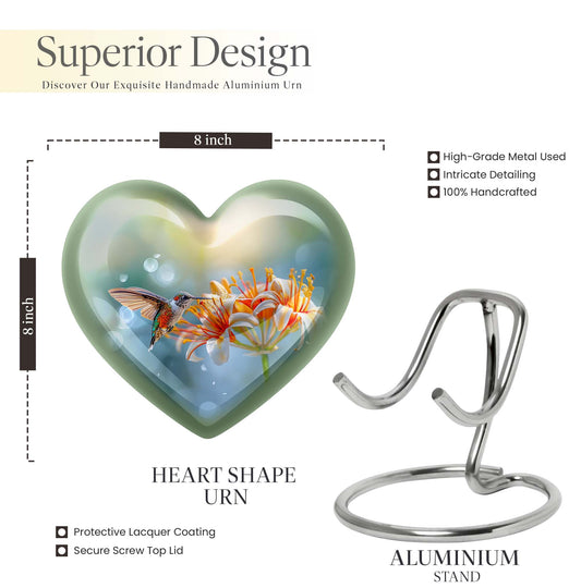 10-inch Heart-shaped Humming Bird Urn