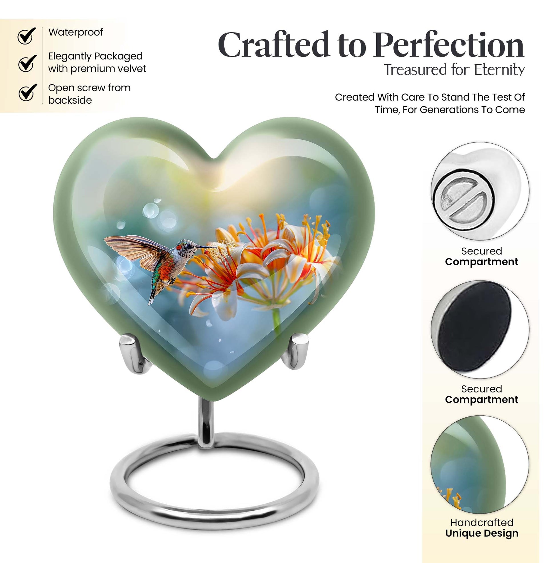 10-inch Heart-shaped Humming Bird Urn