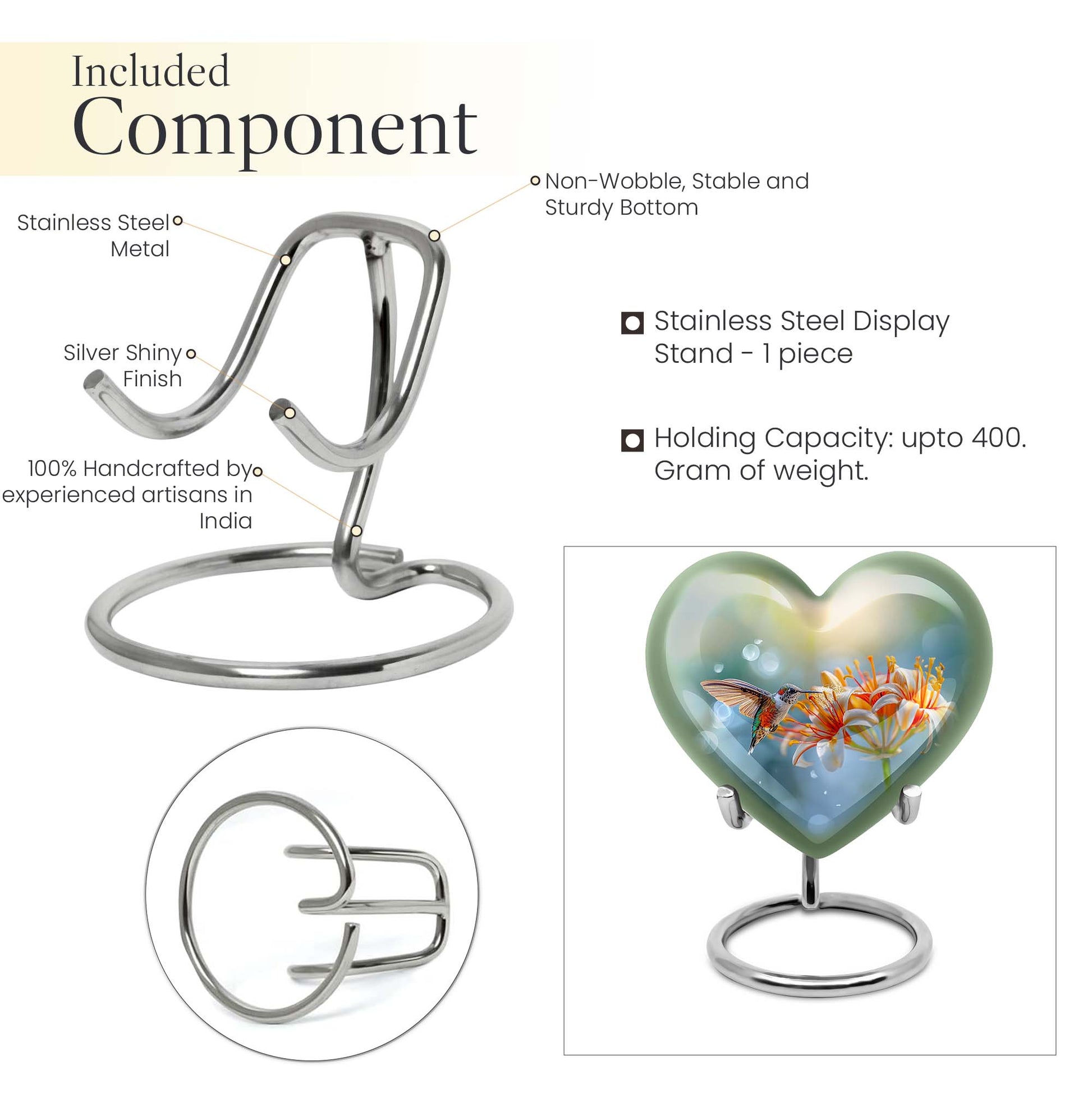 10-inch Heart-shaped Humming Bird Urn