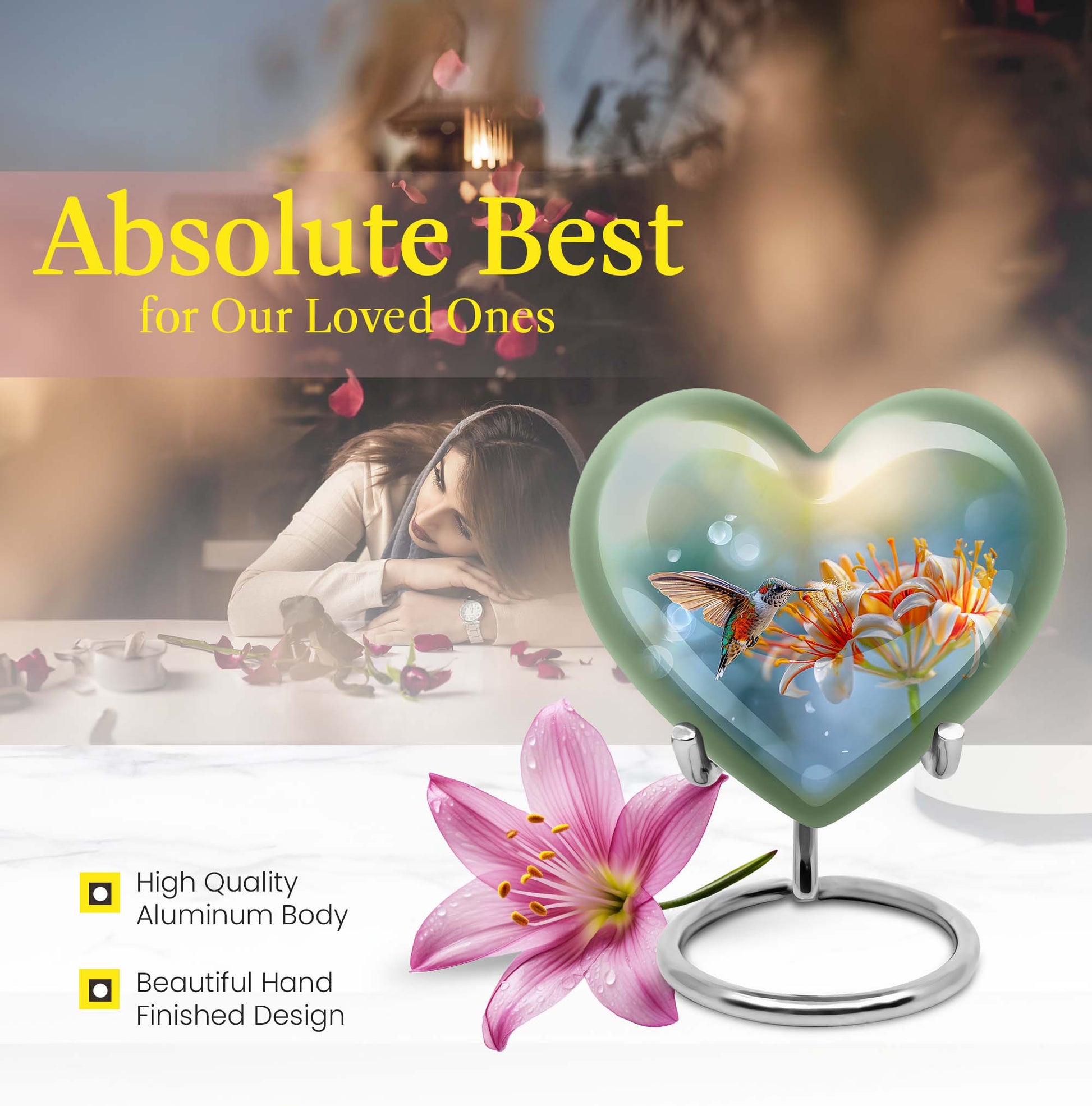 10-inch Heart-shaped Humming Bird Urn