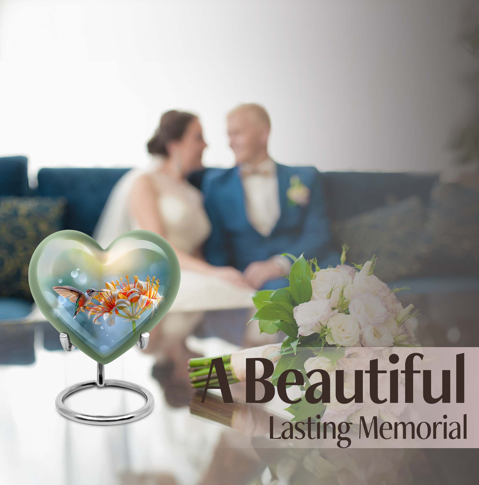 10-inch Heart-shaped Humming Bird Urn