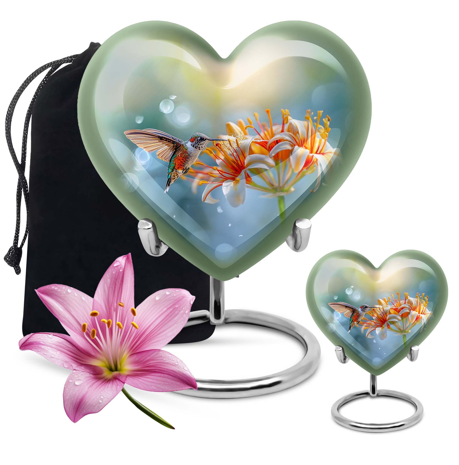 10-inch Heart-shaped Humming Bird Urn