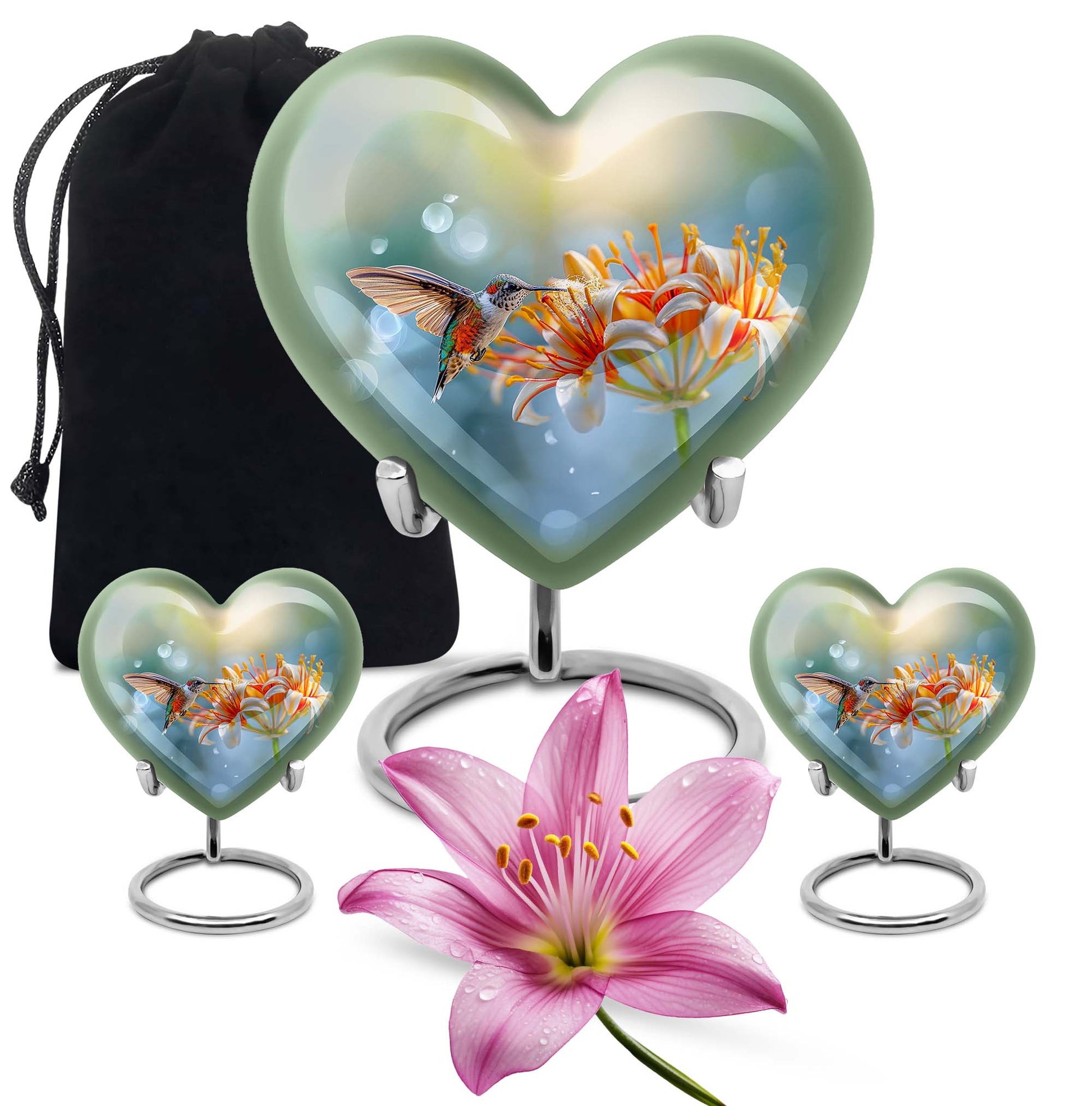 10-inch Heart-shaped Humming Bird Urn