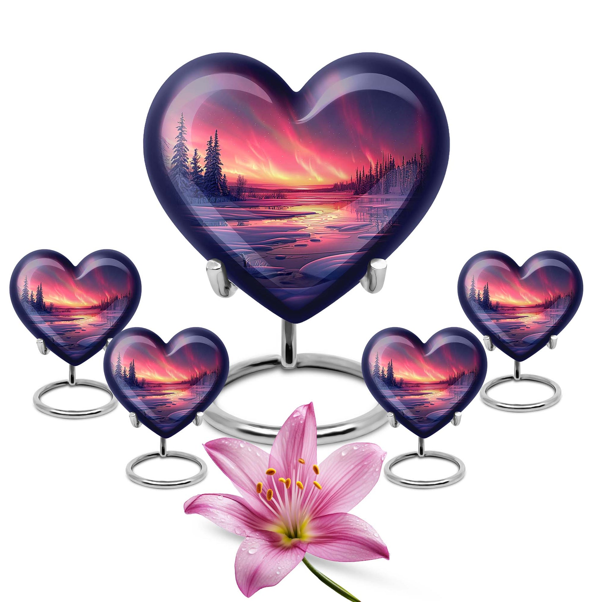 AURORA Borealis heart-shaped memorial urn 