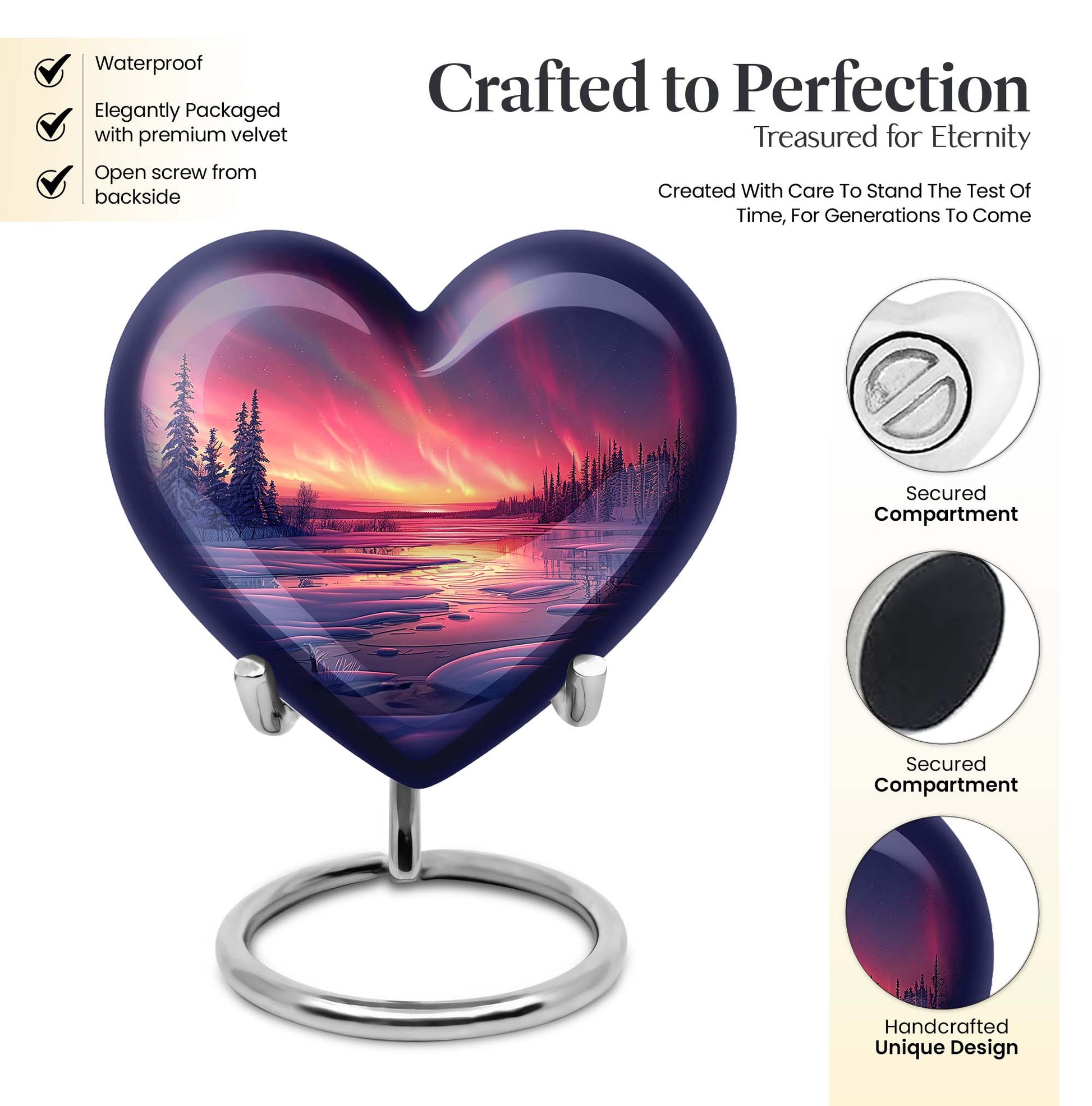 AURORA Borealis heart-shaped memorial urn 