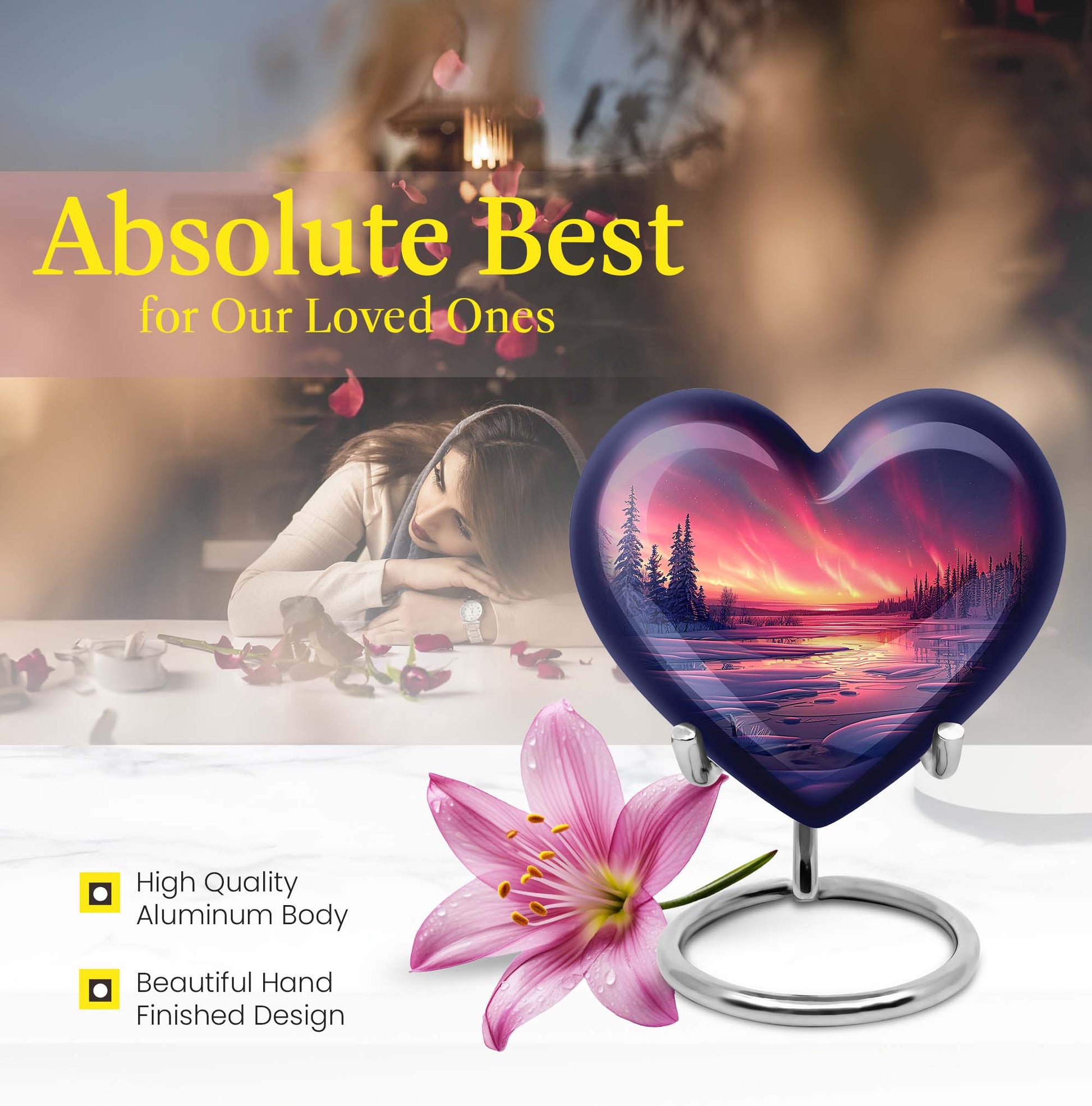 AURORA Borealis heart-shaped memorial urn 