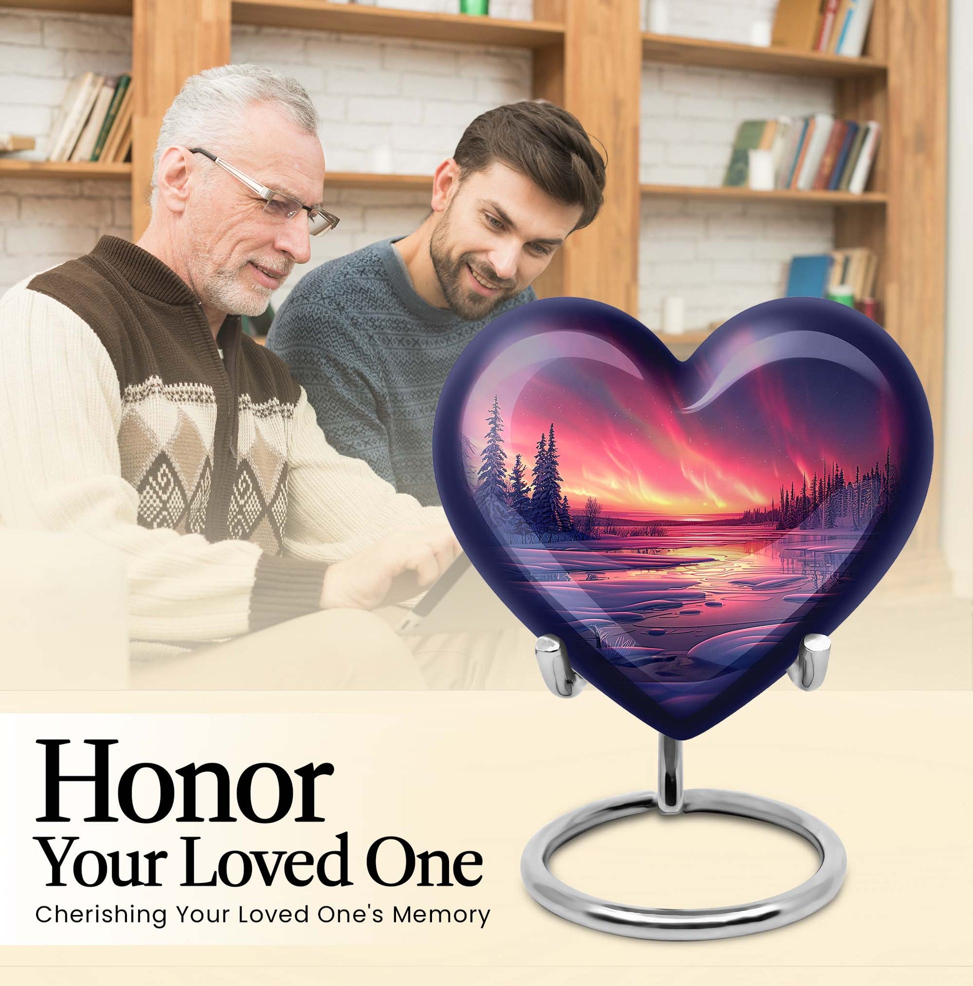 AURORA Borealis heart-shaped memorial urn 