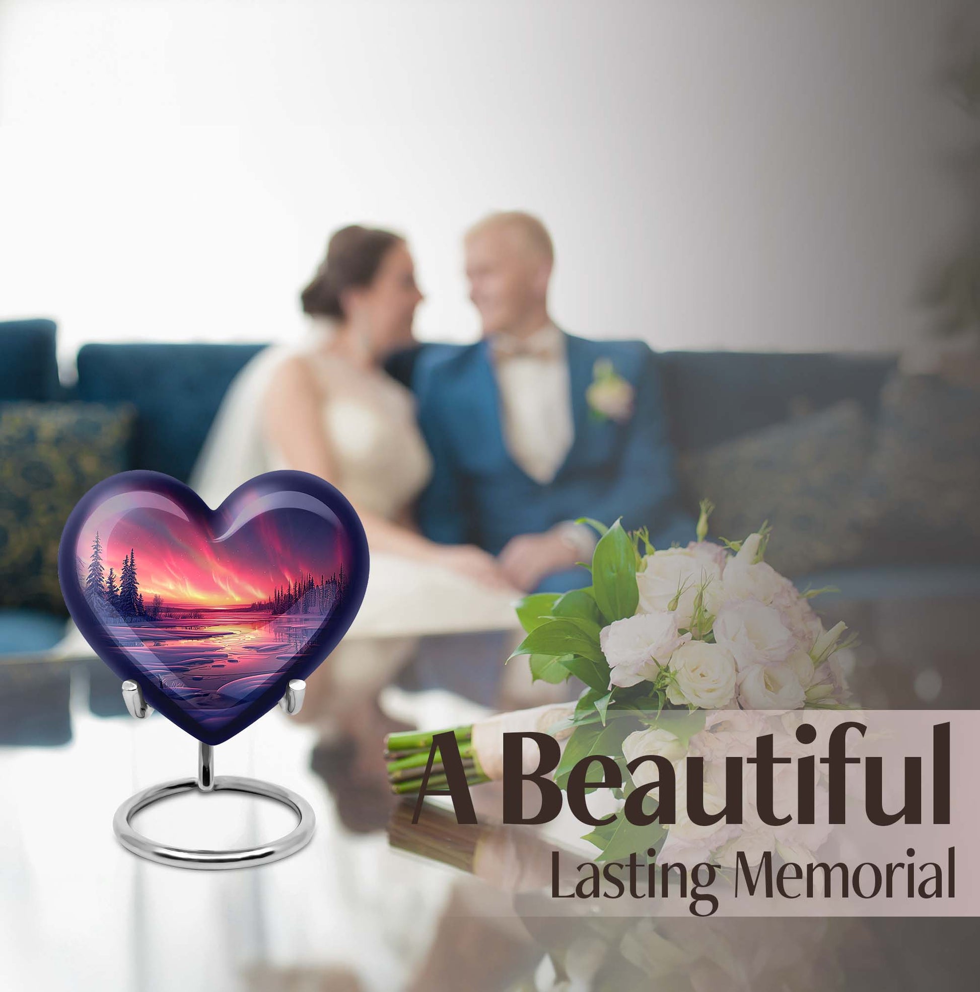 AURORA Borealis heart-shaped memorial urn 