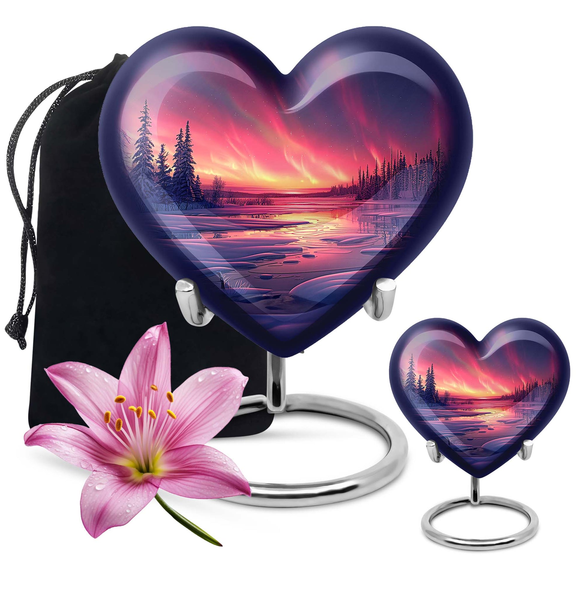 AURORA Borealis heart-shaped memorial urn 