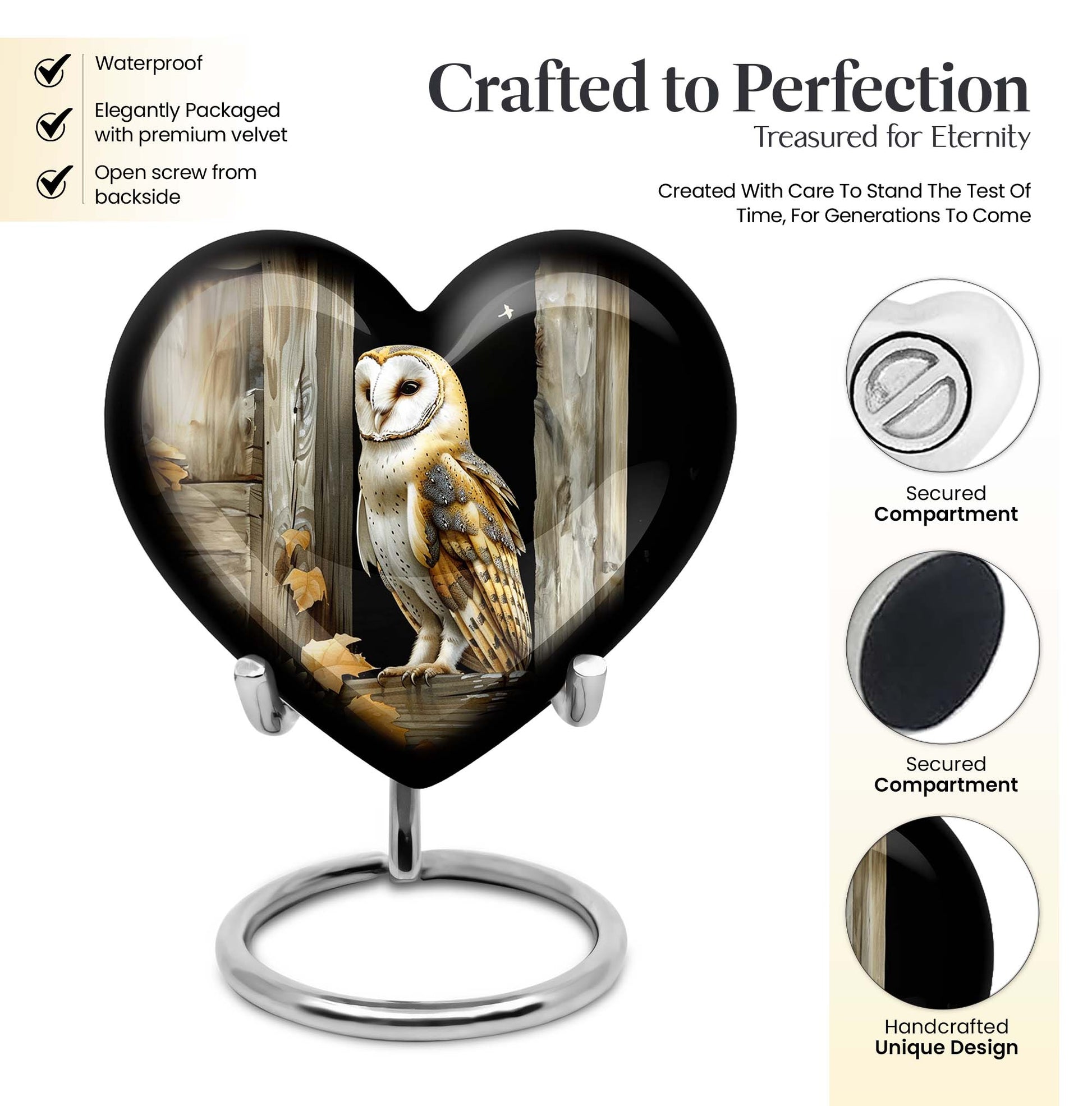 10-inch aluminium barn owl urn,