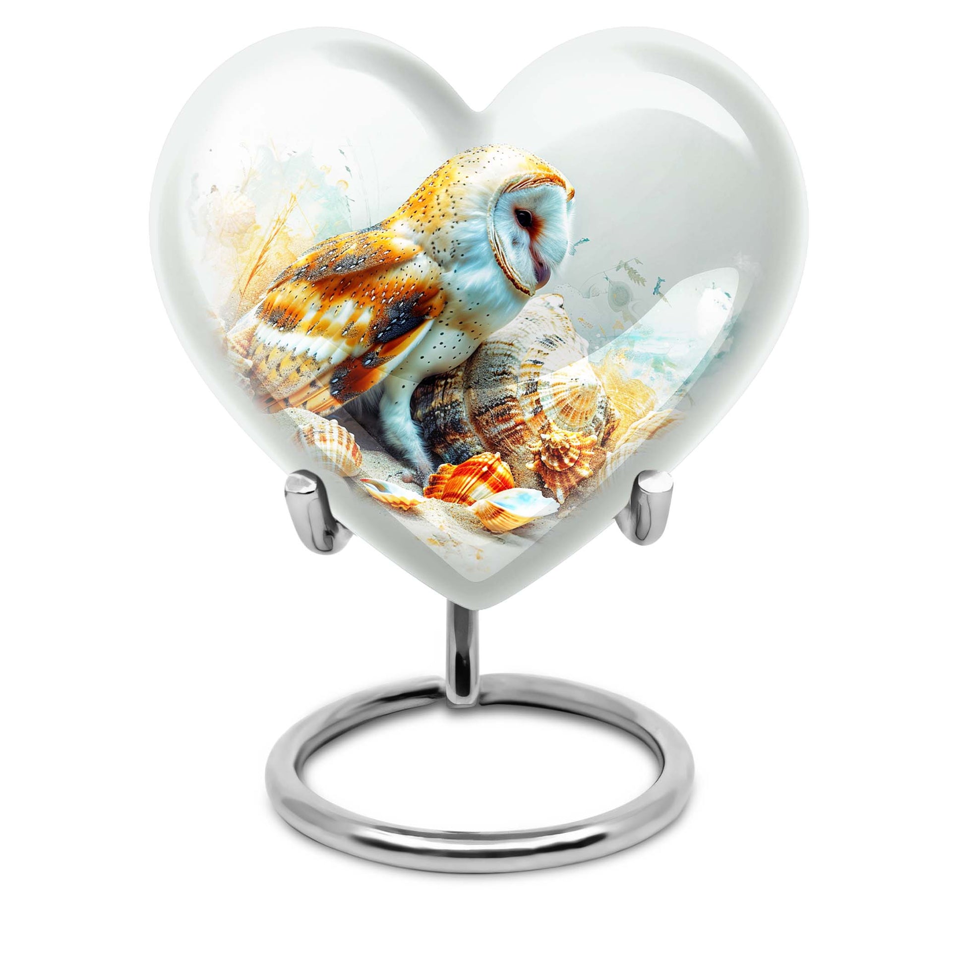 heart-shaped barn owl cremation urn for mom