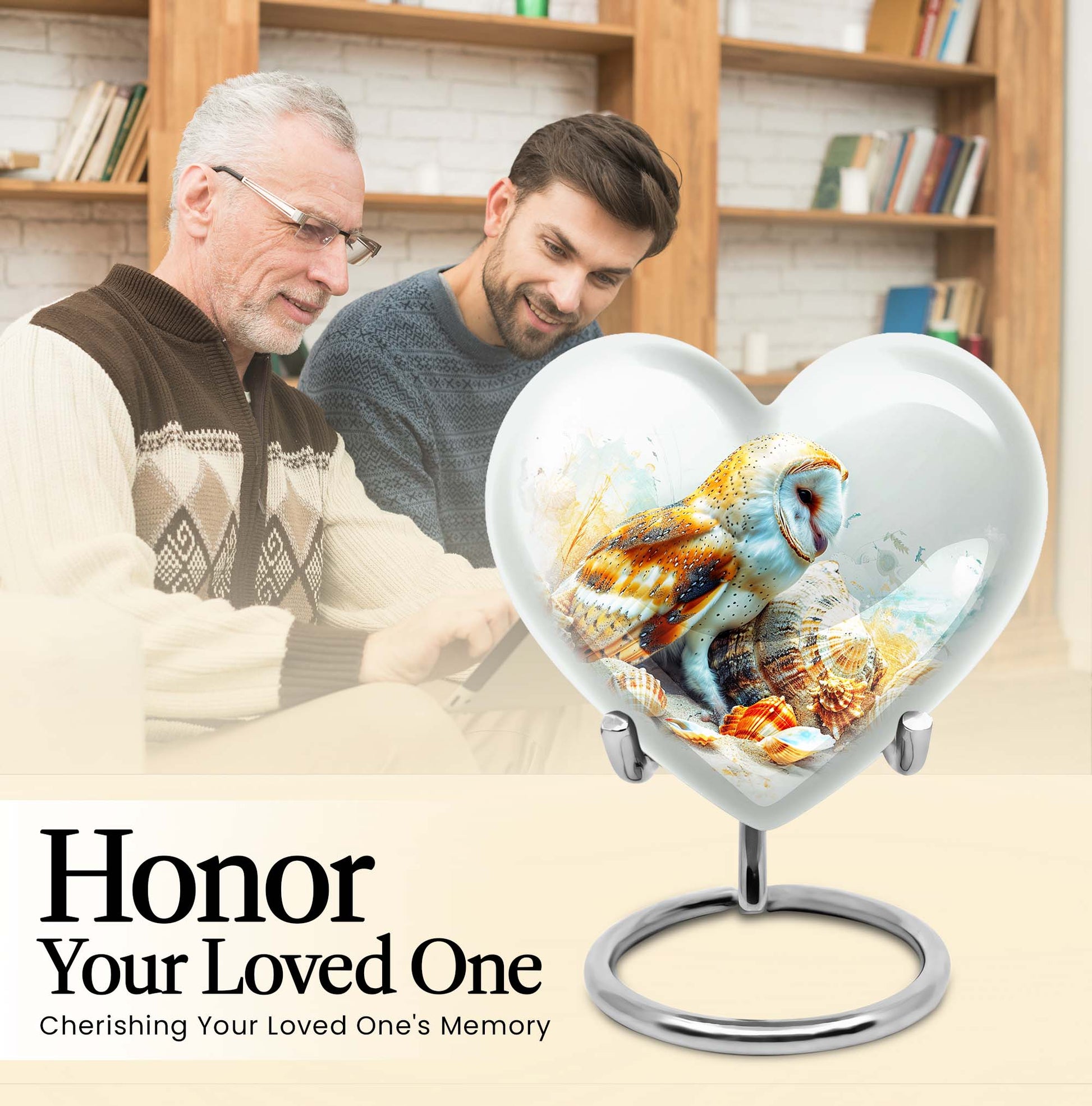 heart-shaped barn owl cremation urn for mom