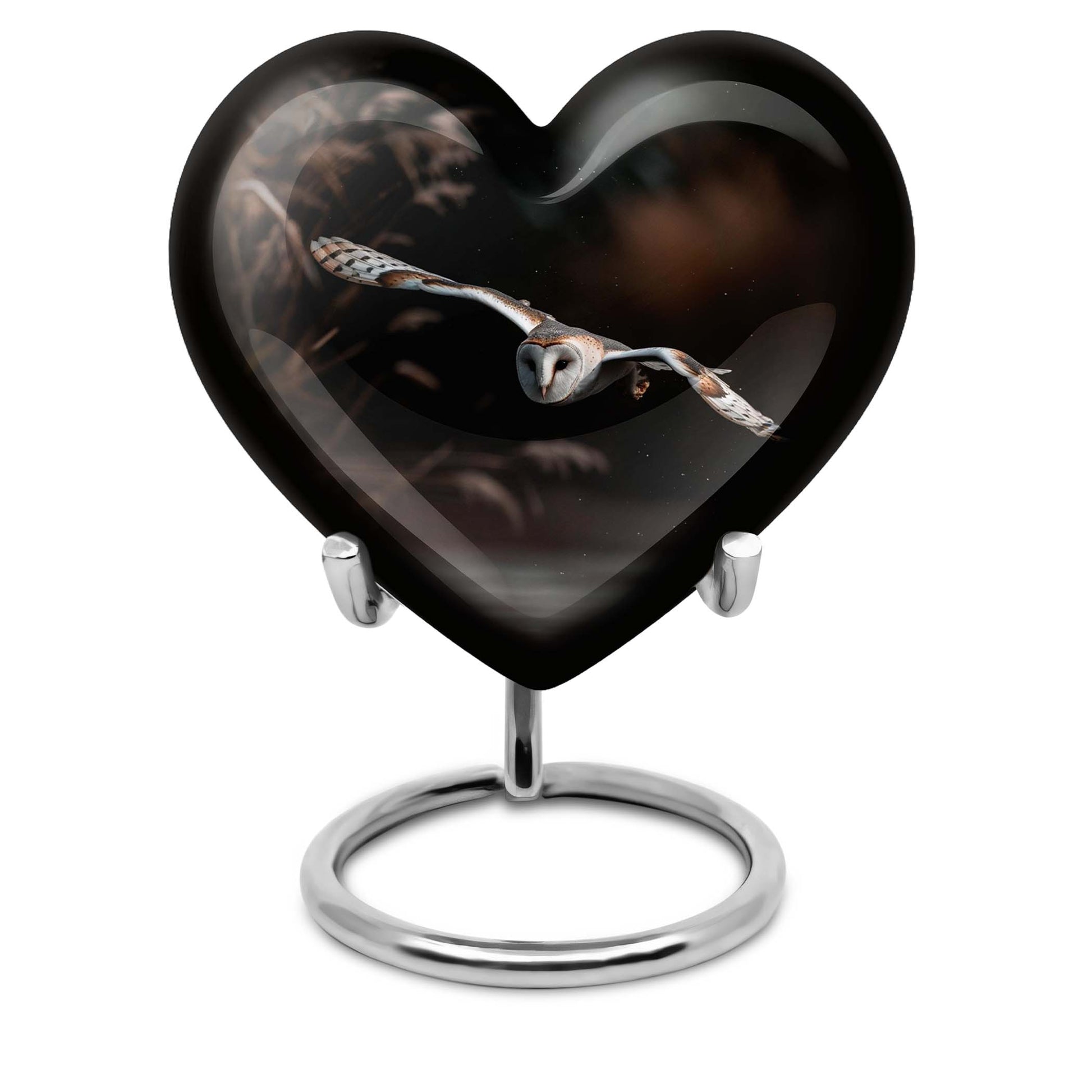 heart-shaped 10-inch barn owl urn