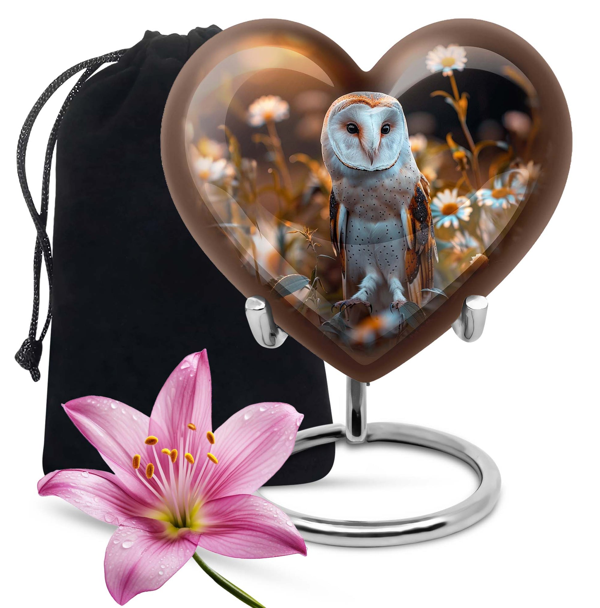 barn owl theme heart urn