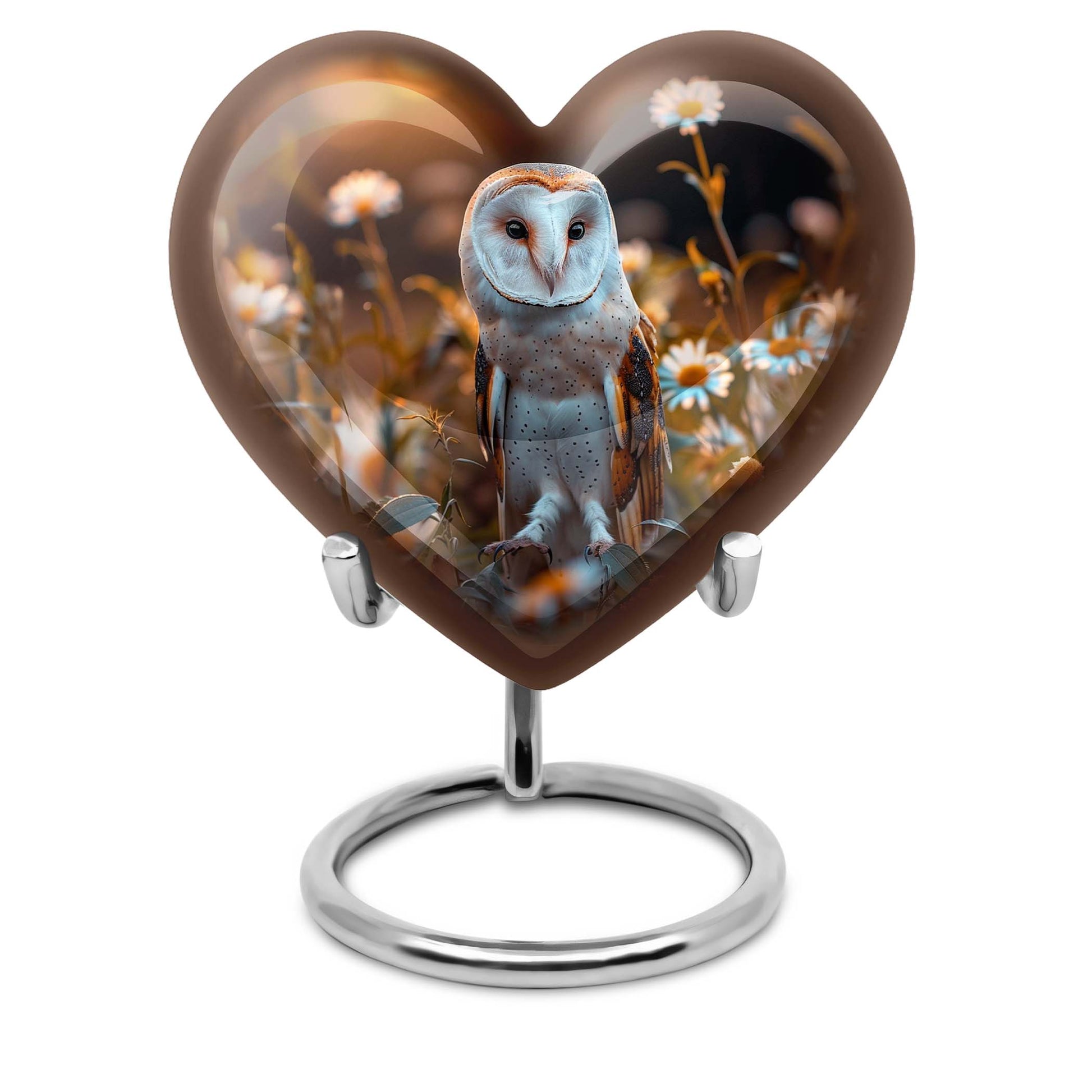 barn owl theme heart urn