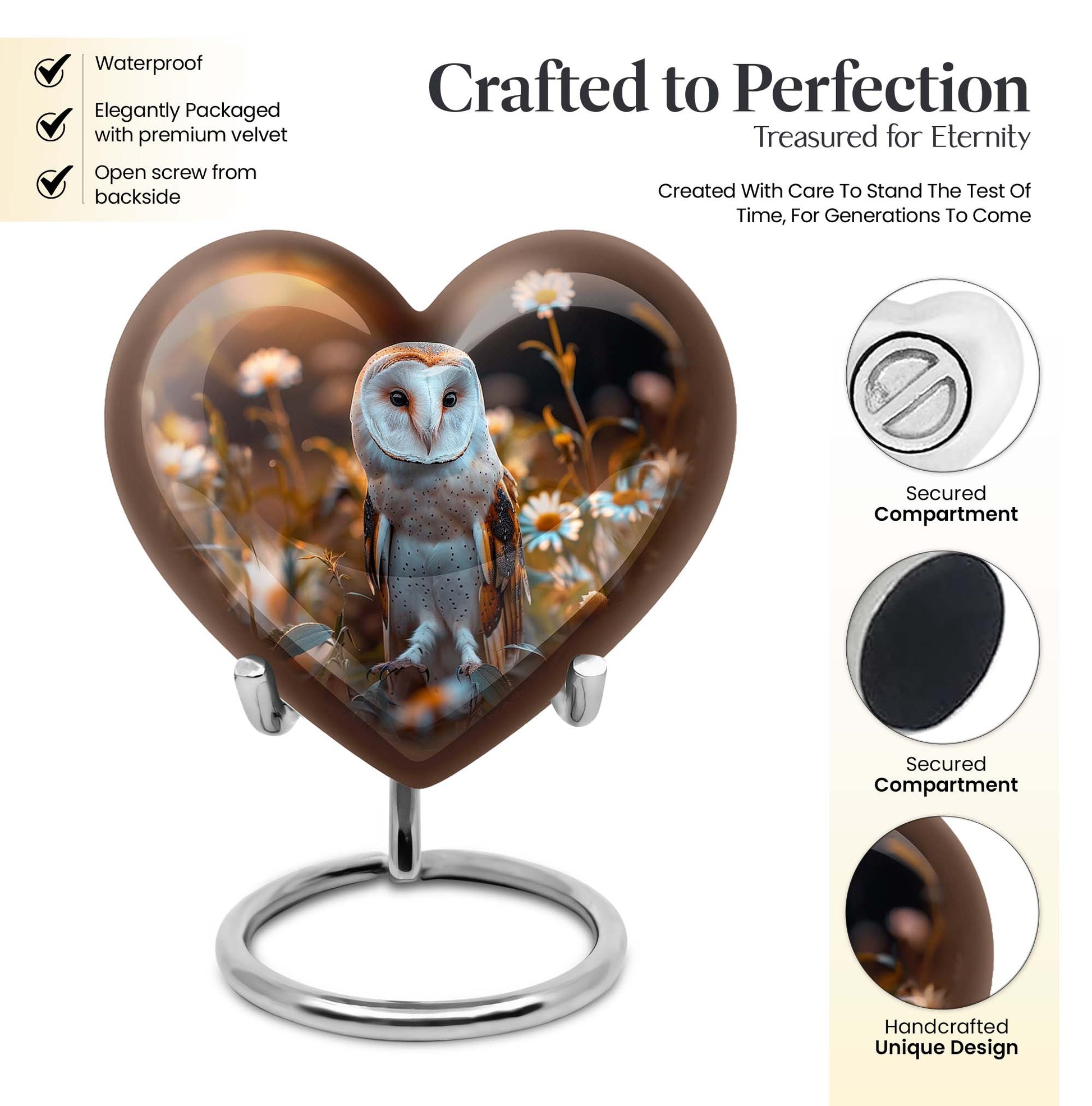 barn owl theme heart urn