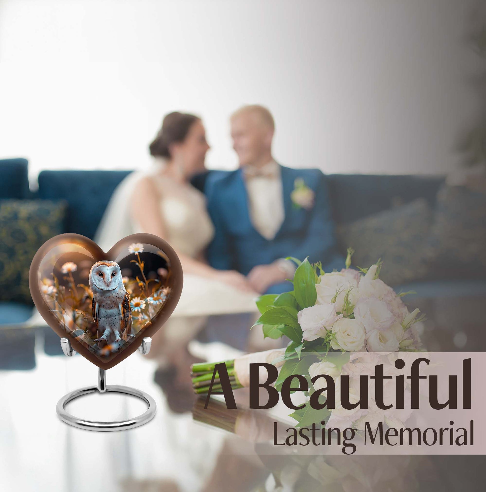 barn owl theme heart urn