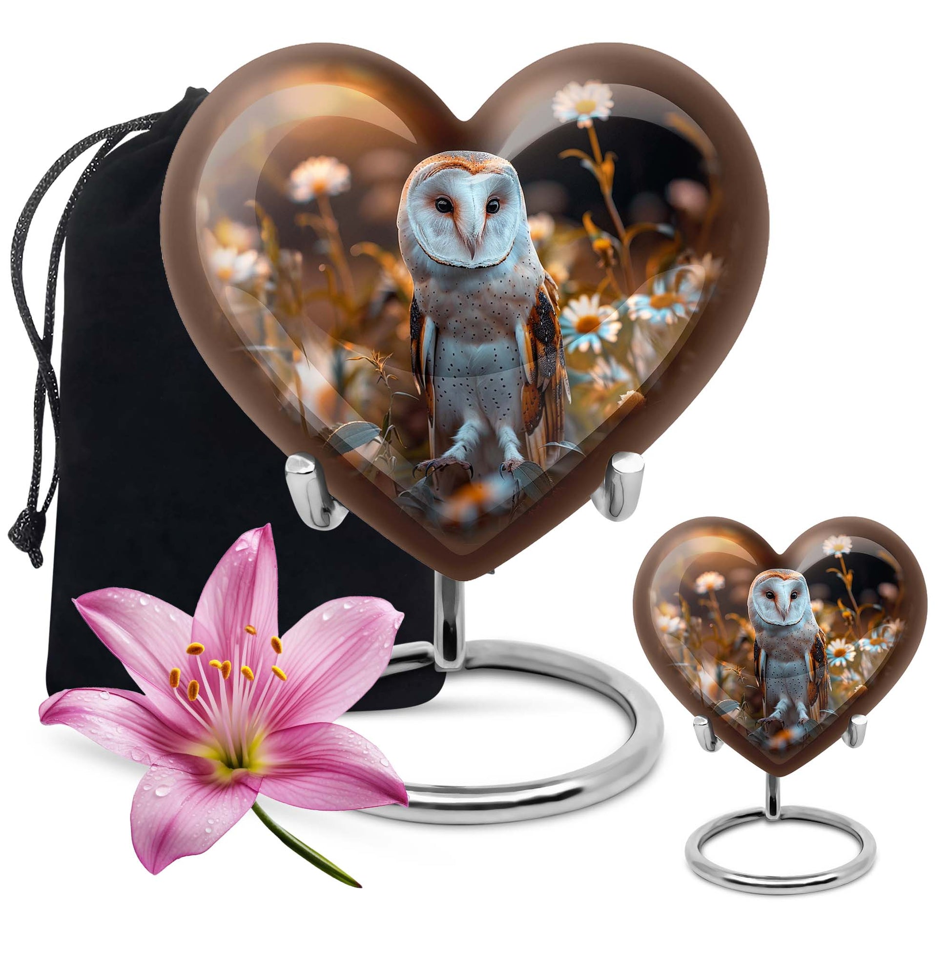 barn owl theme heart urn