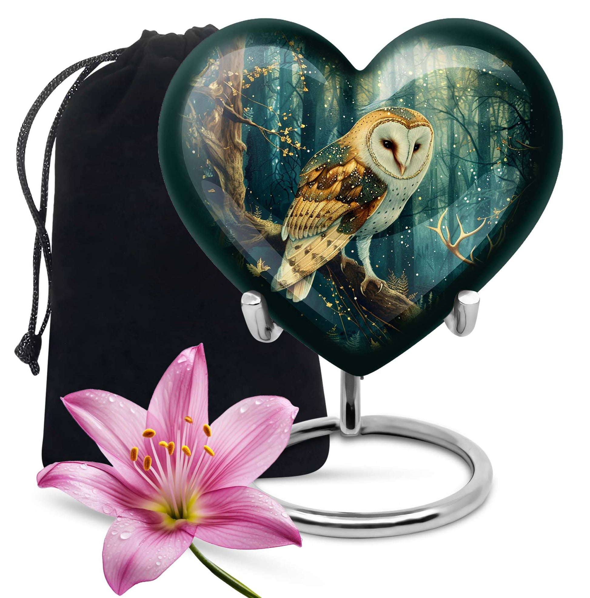 10-inch aluminium barn owl heart urn 