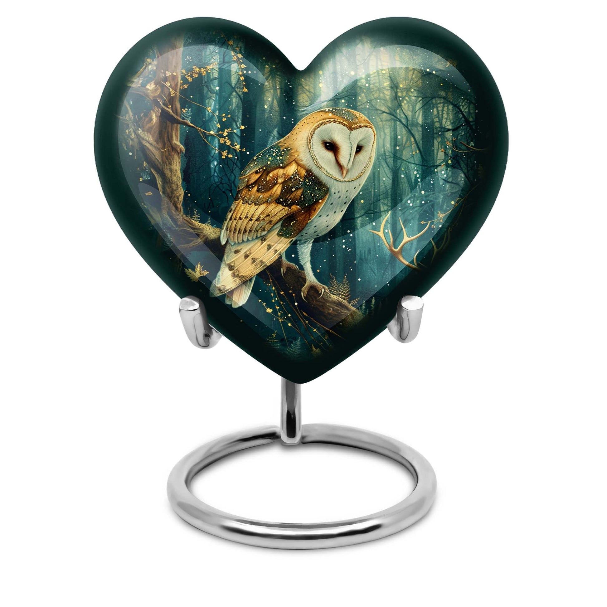 10-inch aluminium barn owl heart urn 