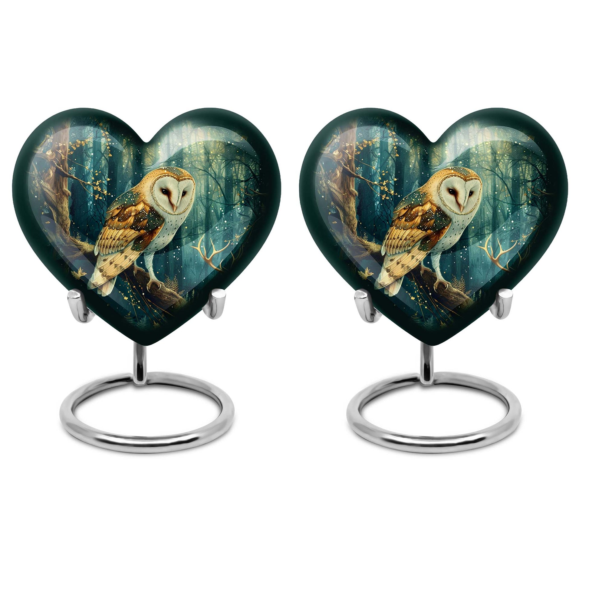 10-inch aluminium barn owl heart urn 