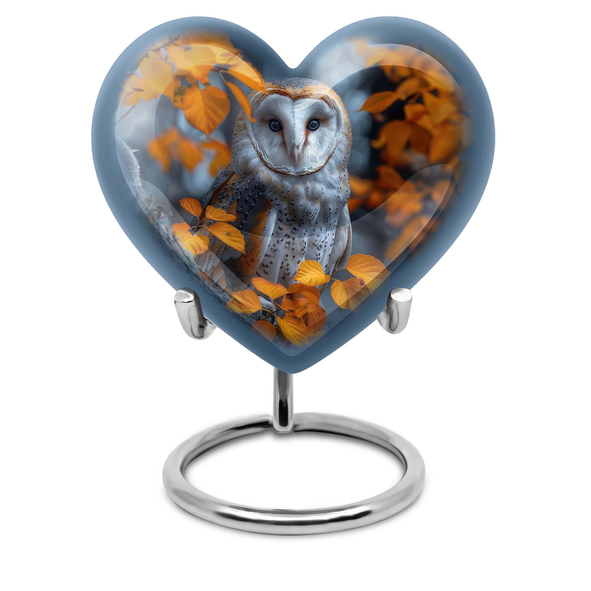 heart-shaped barn owl urn for adult ashes