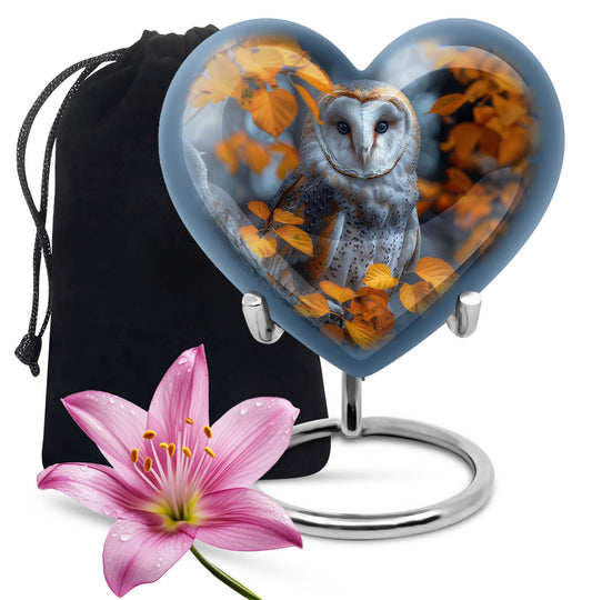 heart-shaped barn owl urn for adult ashes