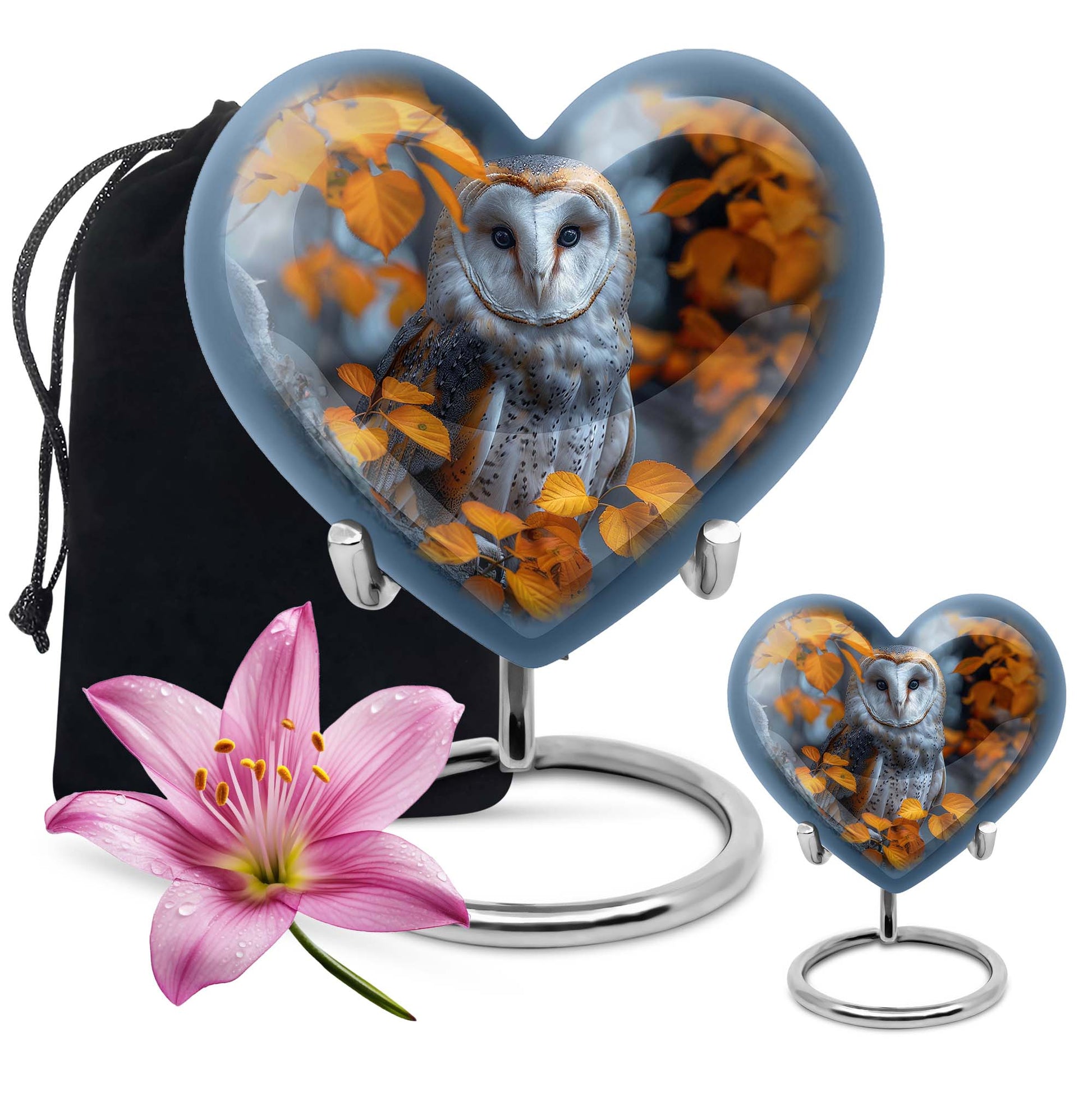 heart-shaped barn owl urn for adult ashes