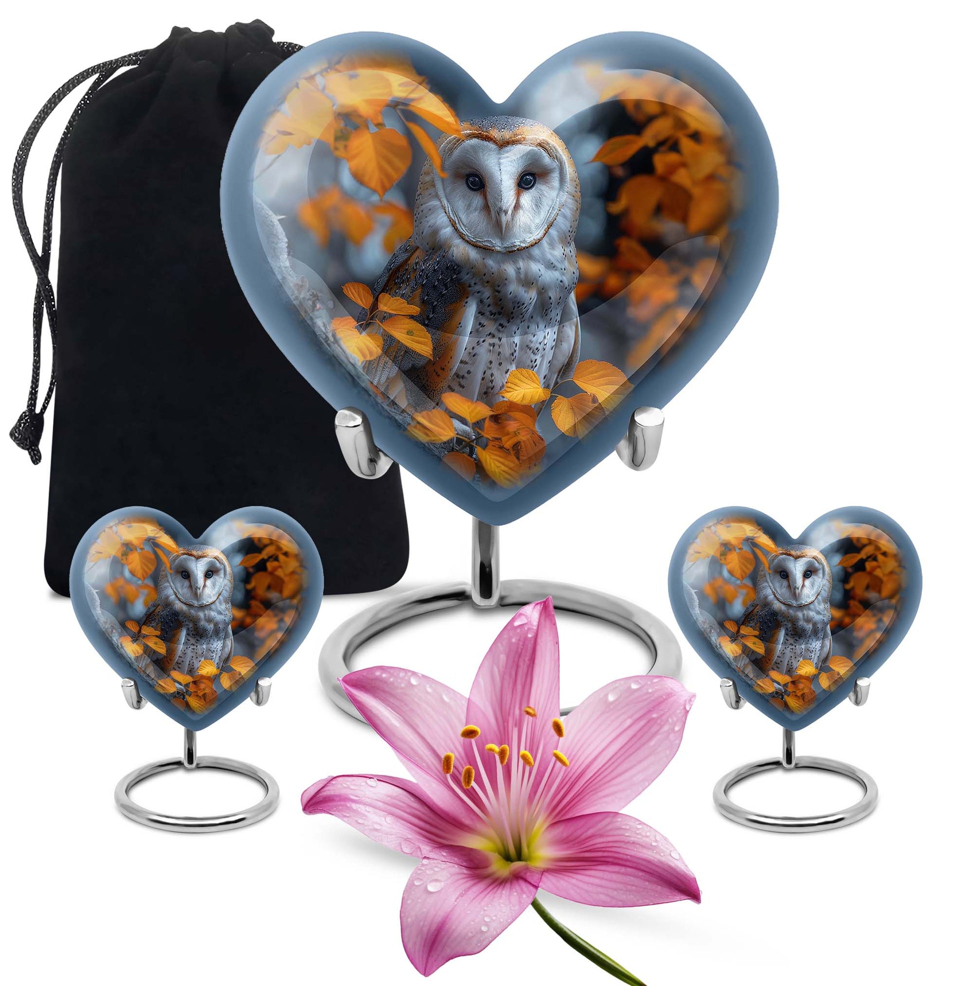 heart-shaped barn owl urn for adult ashes