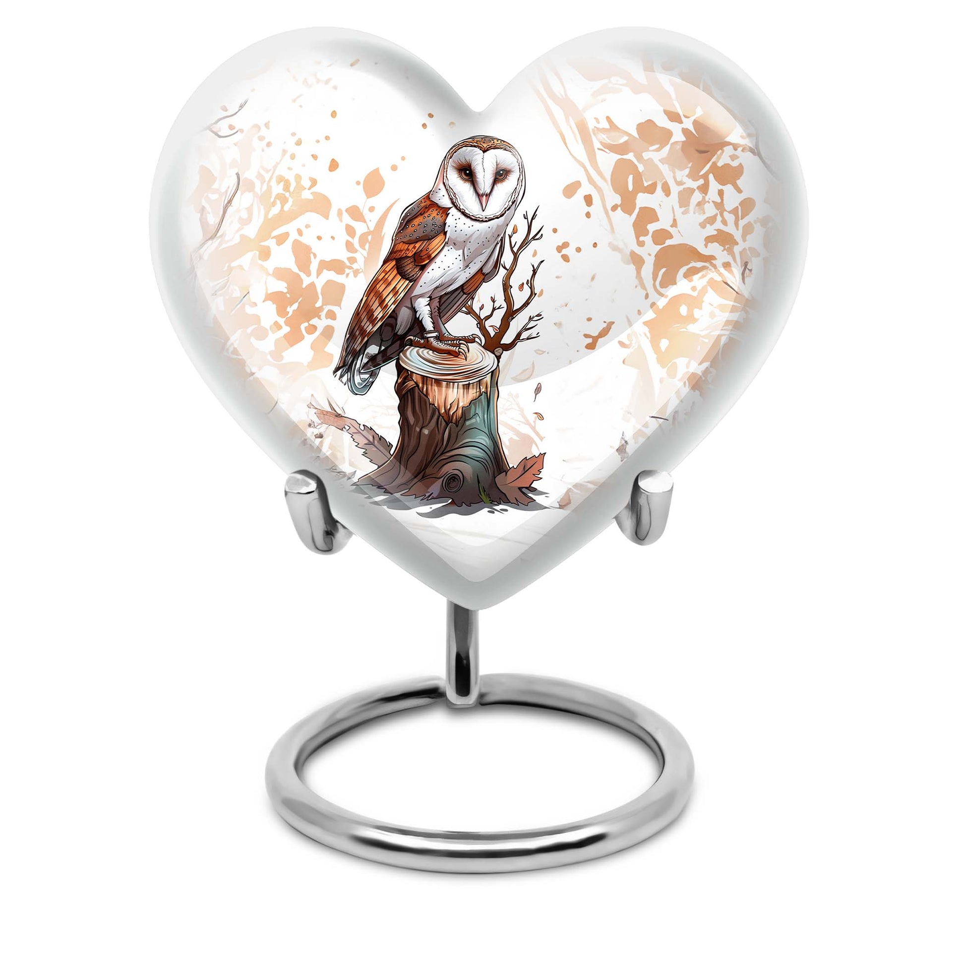 10-inch heart-shaped barn owl urn, 