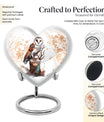 10-inch heart-shaped barn owl urn, 