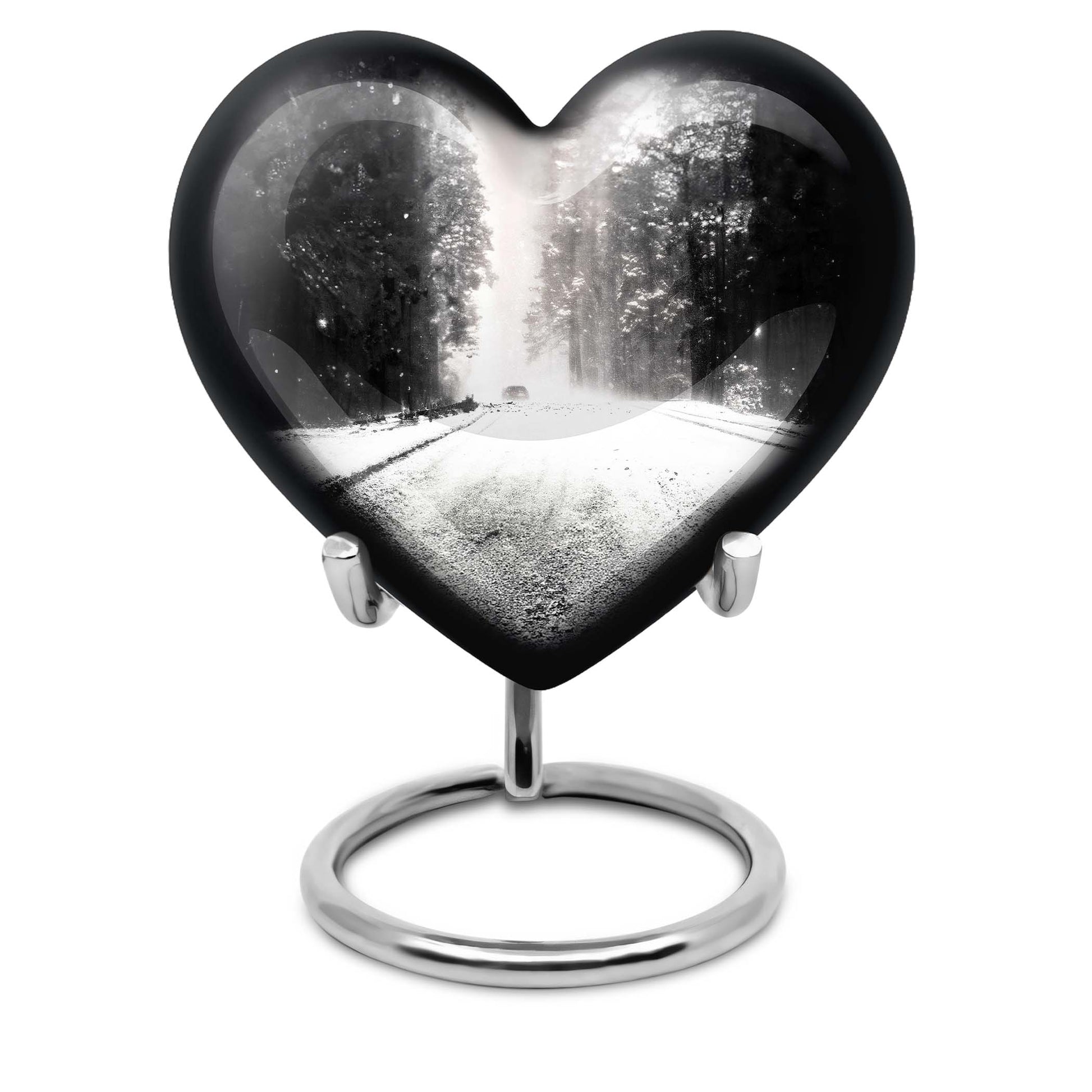 heart-shaped mountain winter urn