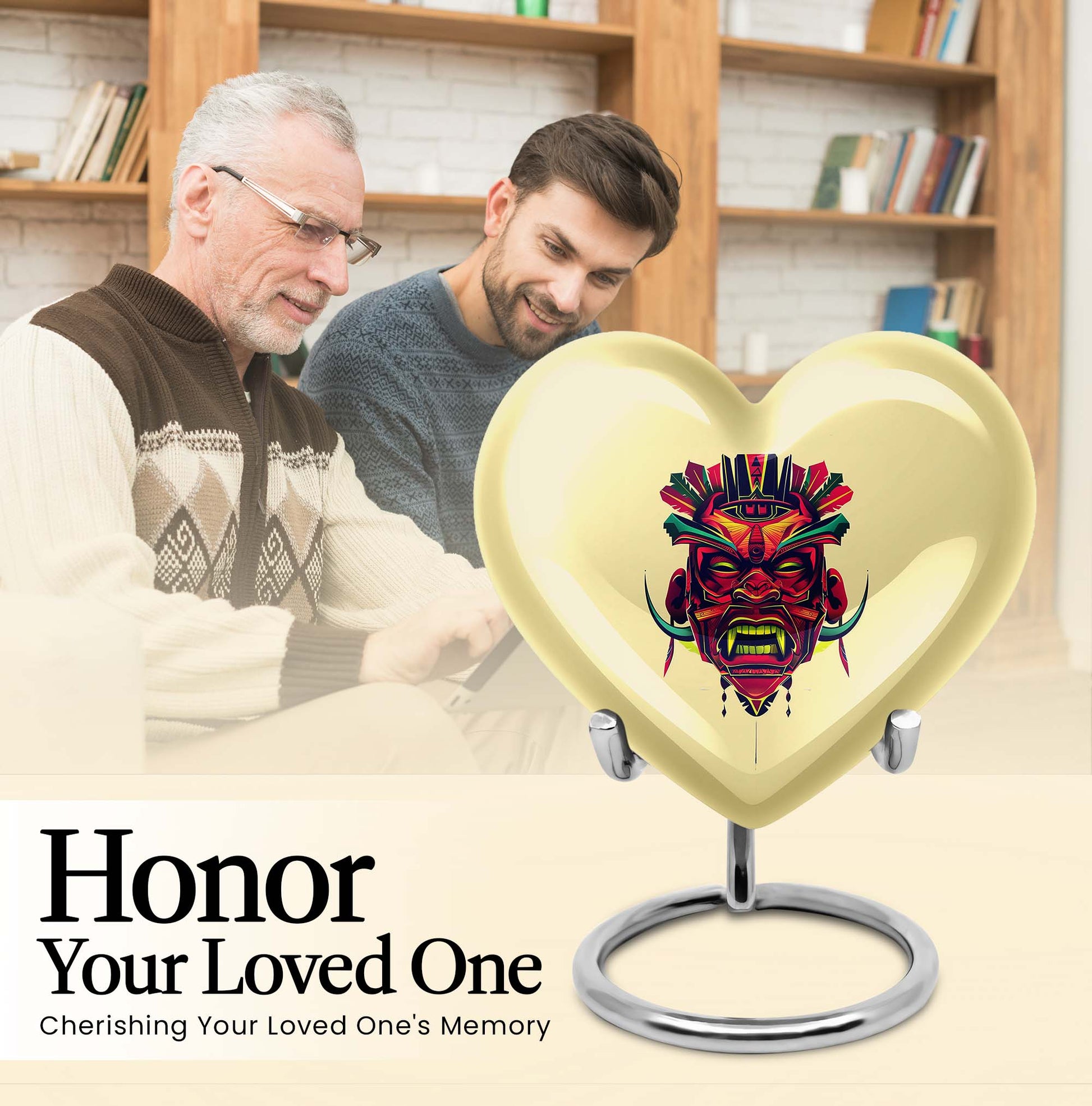 abstract designed heart-shaped native American urn,