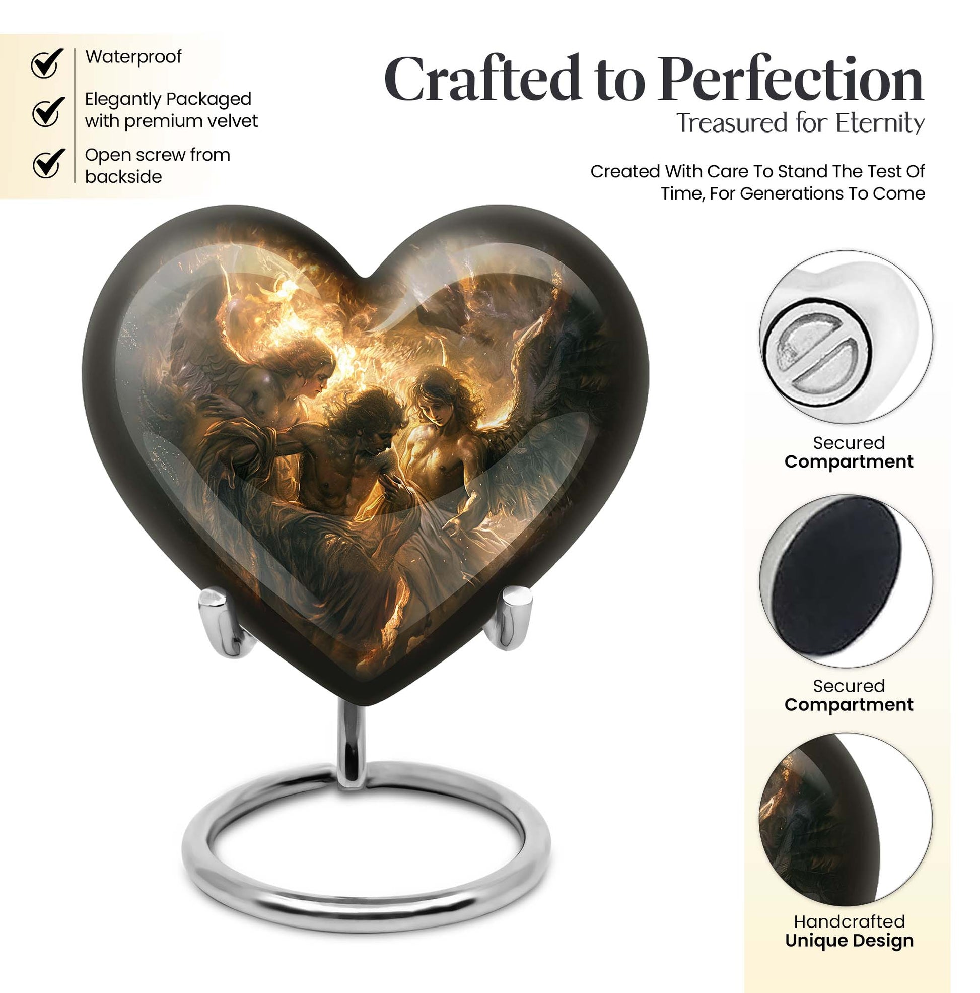  heart-shaped catholic urn for adult female ashes,