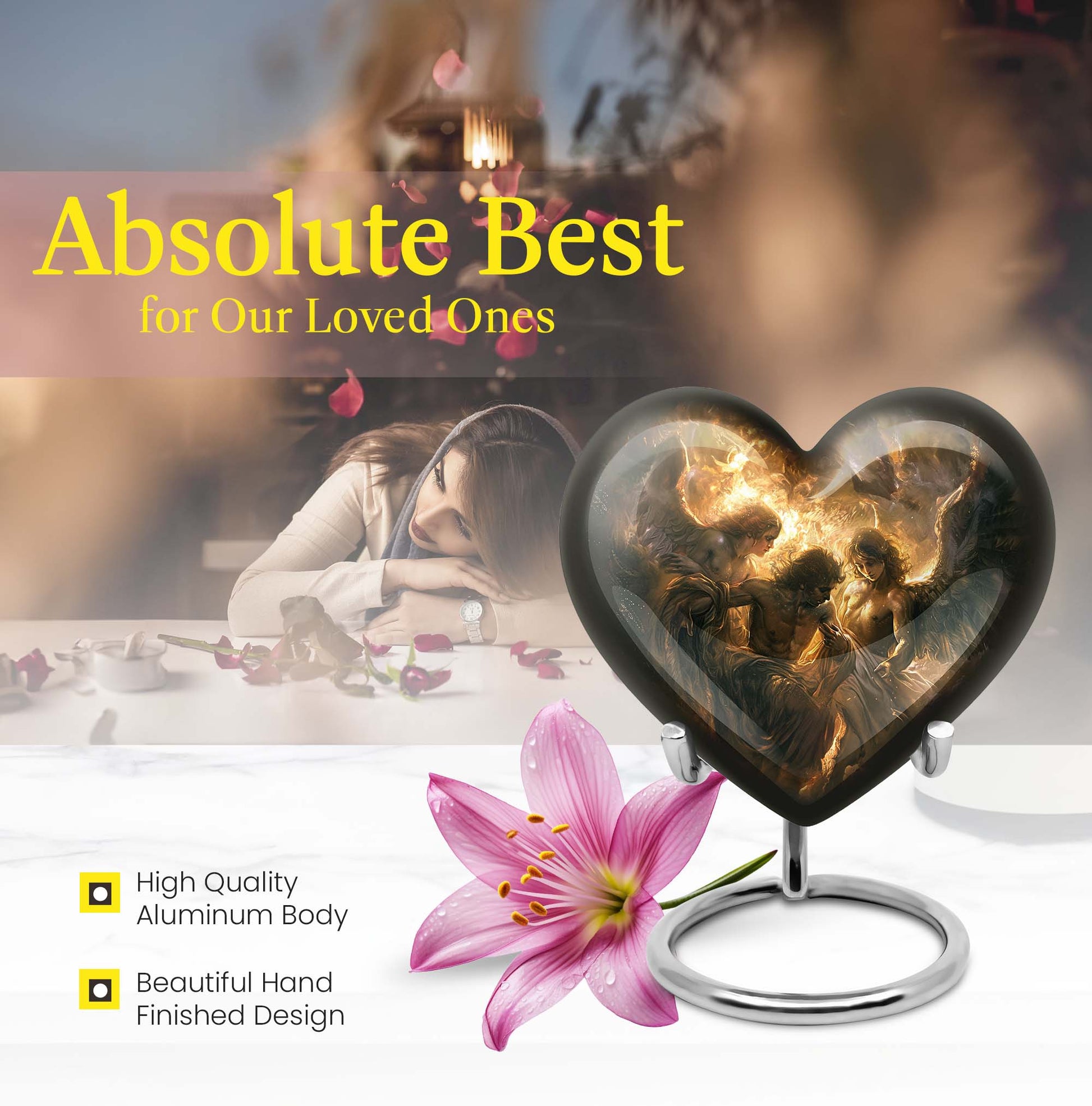  heart-shaped catholic urn for adult female ashes,