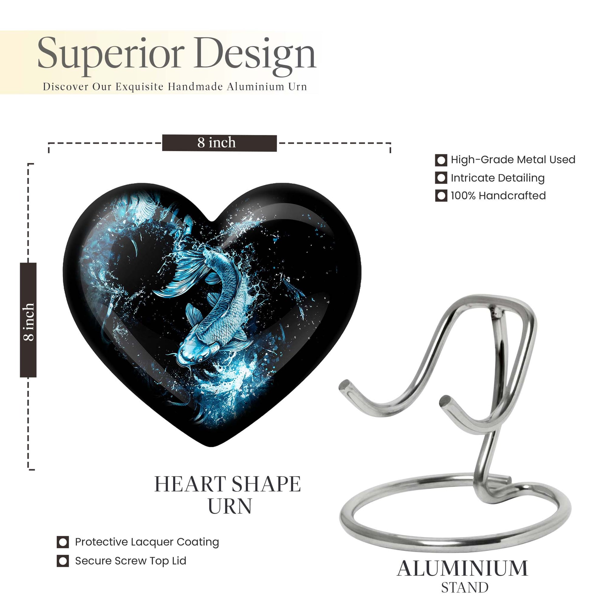 10-inch heart-shaped catholic urn for human ashes, 