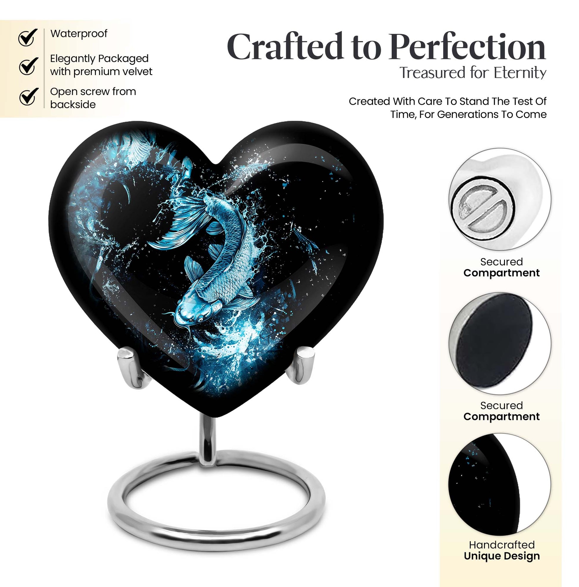 10-inch heart-shaped catholic urn for human ashes, 